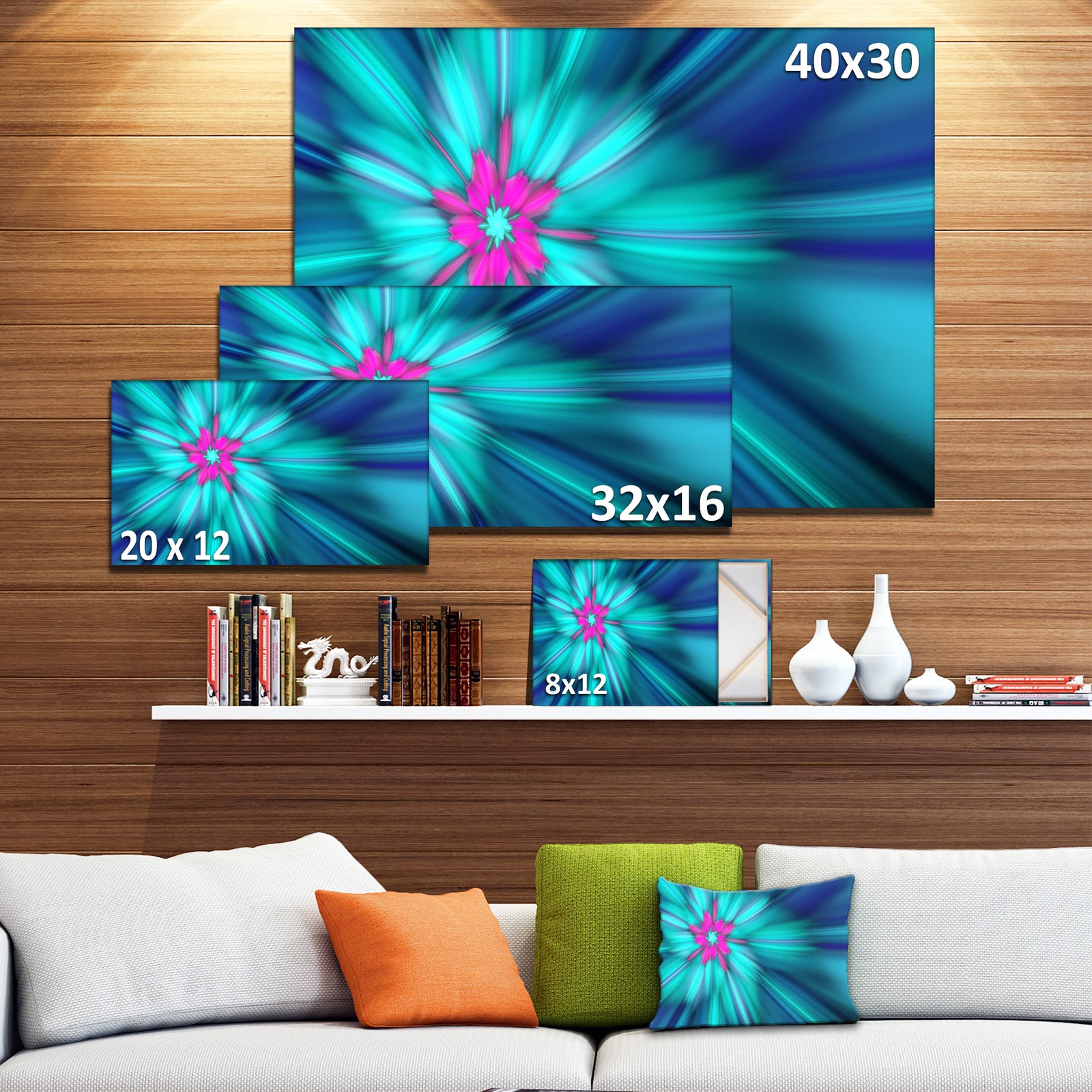Rotating Blue Fireworks - Extra Large Floral Wall Art on Canvas
