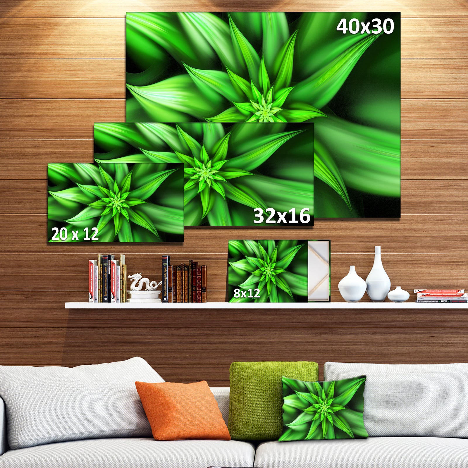 Exotic Green Flower Petals - Extra Large Floral Wall Art on Canvas