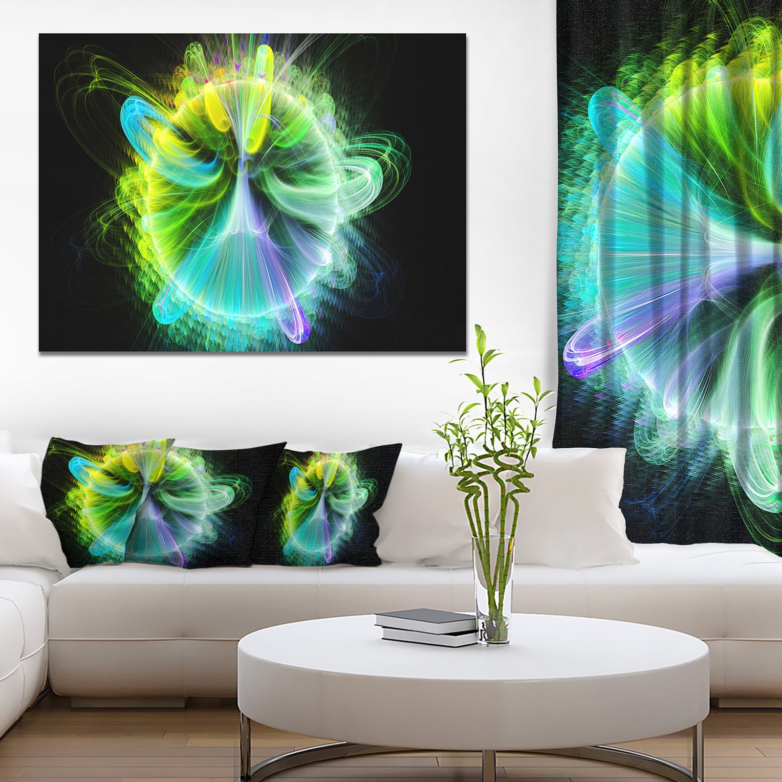 Green Fractal Vortices of Energy - Extra Large Floral Wall Art on Canvas
