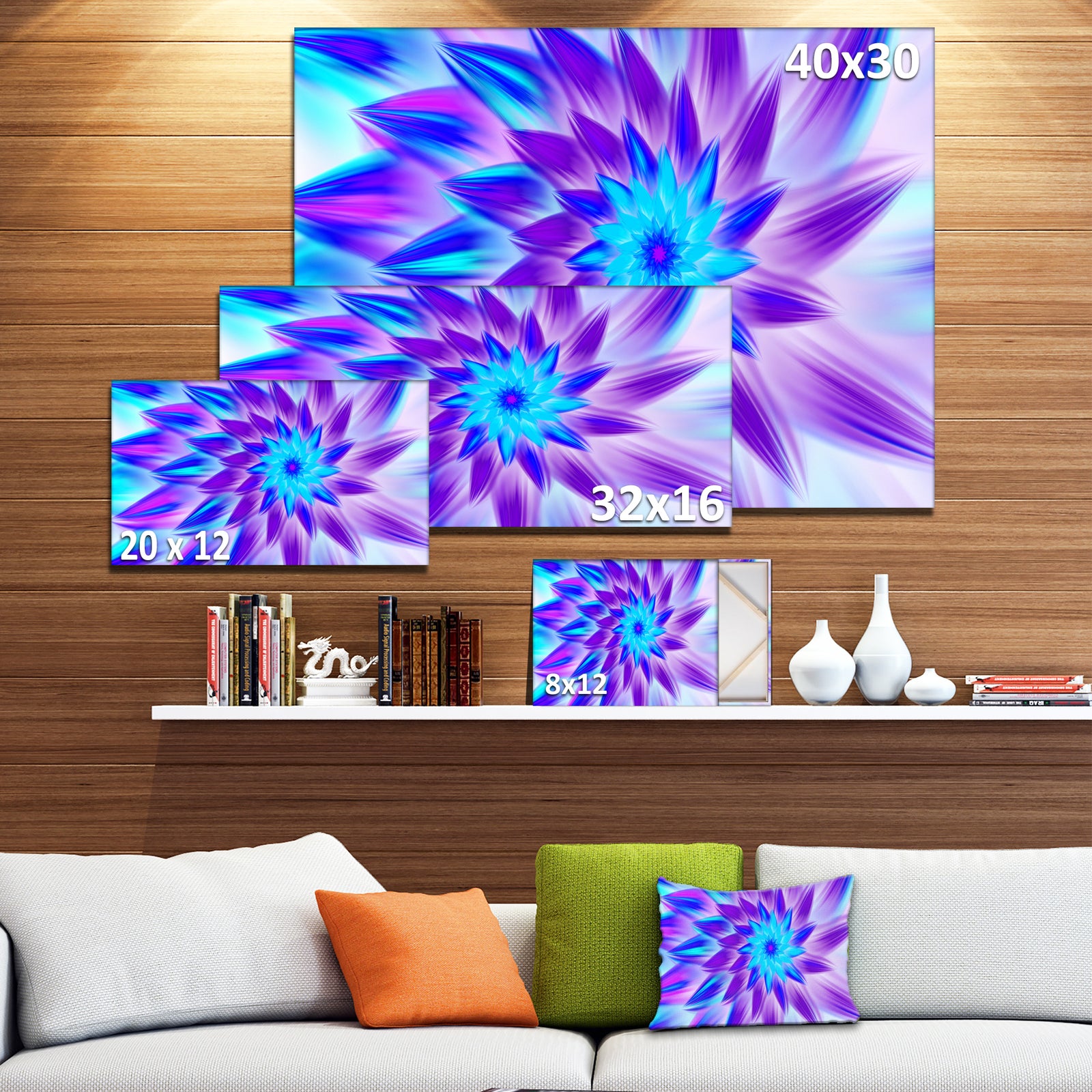 Exotic Blue Flower Petals - Extra Large Floral Wall Art on Canvas
