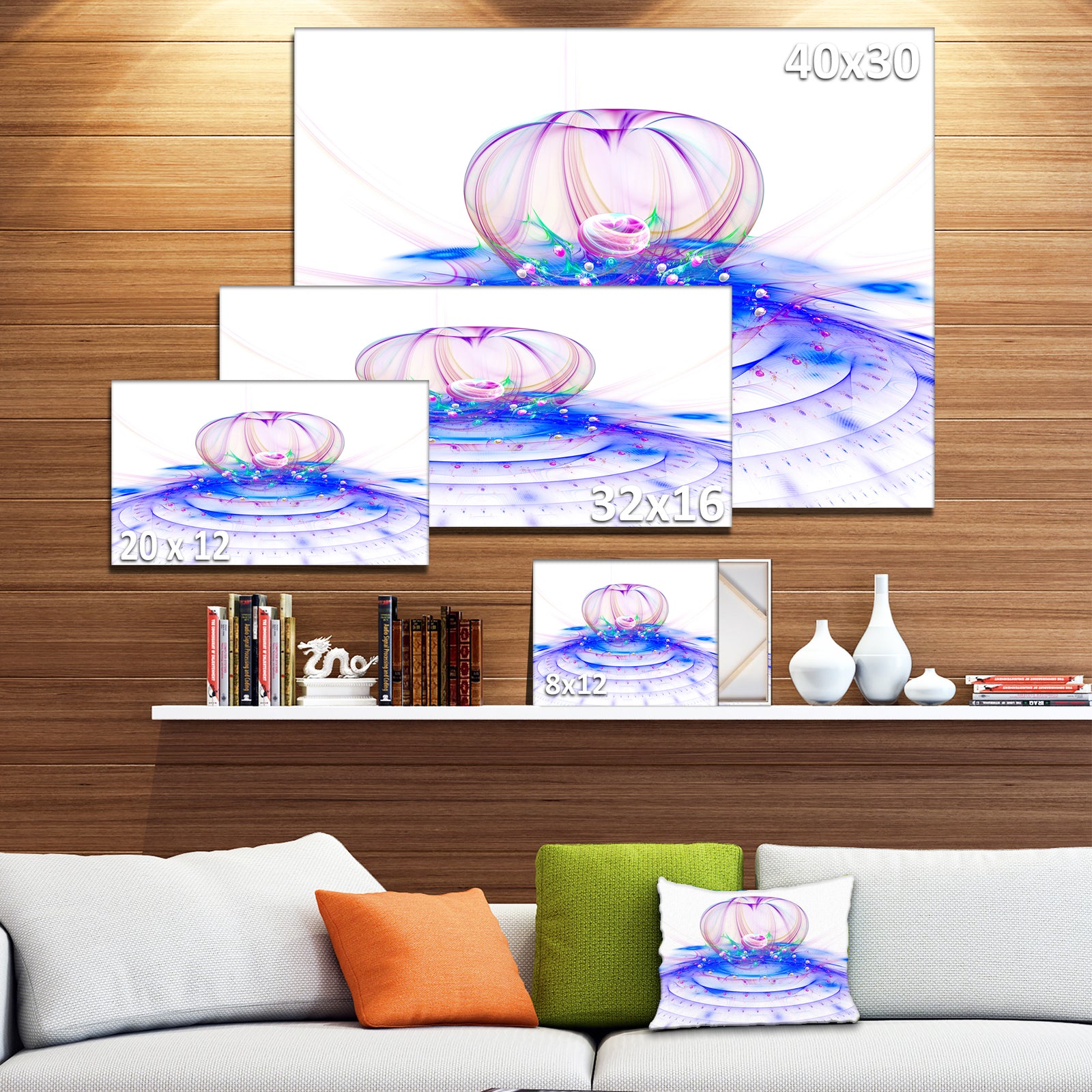 Spectacular Blue 3D Surreal Art - Extra Large Floral Wall Art on Canvas