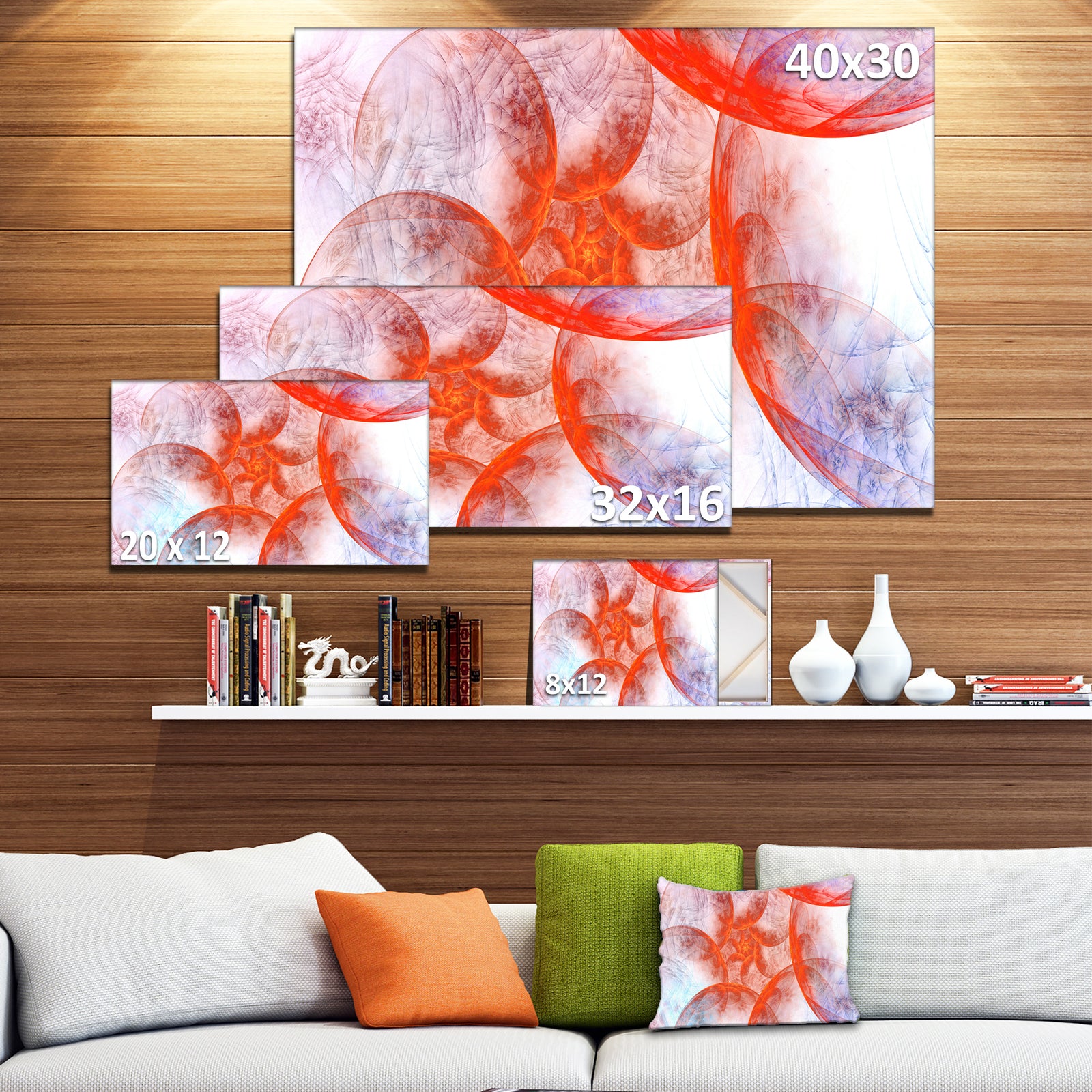Large Red Fractal Circles - Extra Large Floral Wall Art on Canvas
