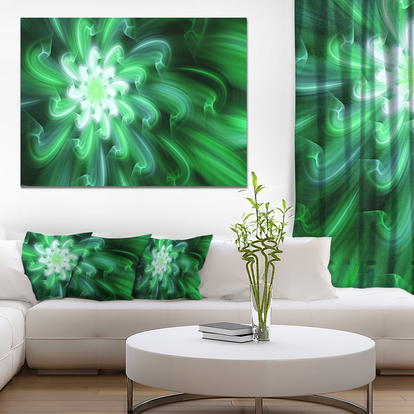 Large Green Exotic Flower Petals - Extra Large Floral Wall Art on Canvas