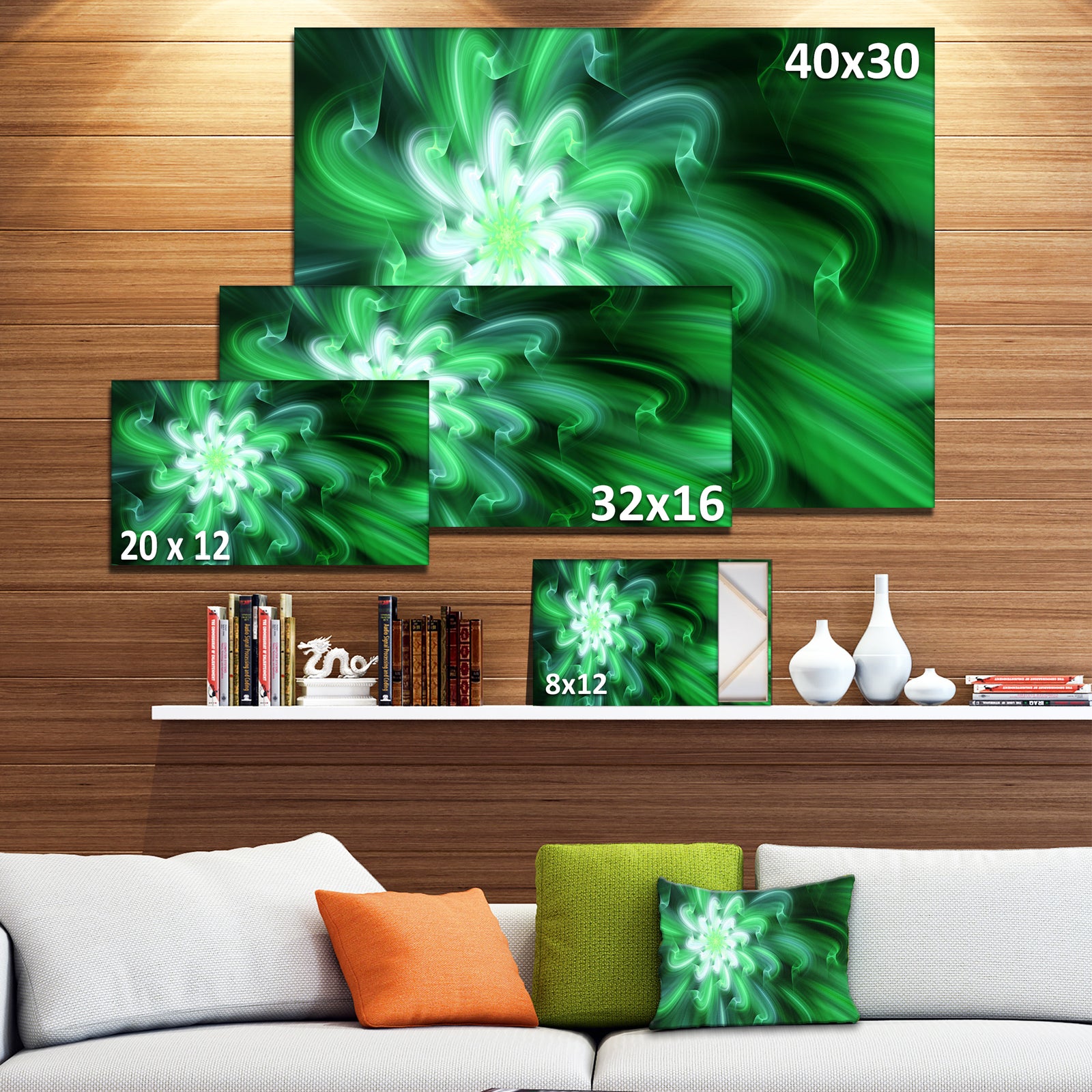 Large Green Exotic Flower Petals - Extra Large Floral Wall Art on Canvas