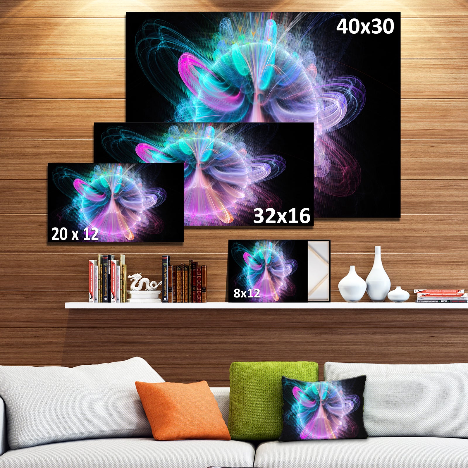 Blue Fractal Vortices of Energy - Extra Large Floral Wall Art on Canvas
