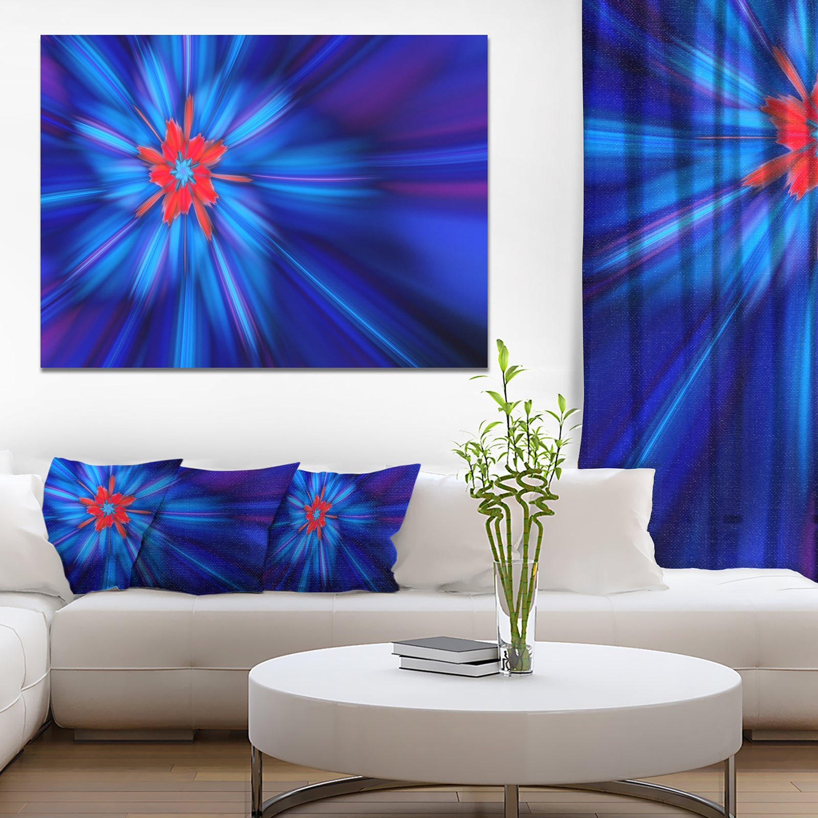 Rotating Fractal Blue Fireworks - Extra Large Floral Wall Art on Canvas