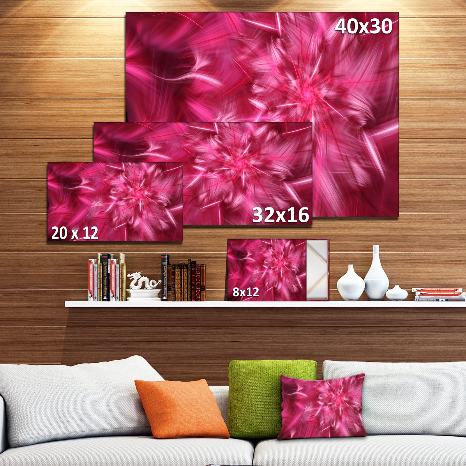Rotating Fractal Pink Fireworks - Extra Large Floral Wall Art on Canvas