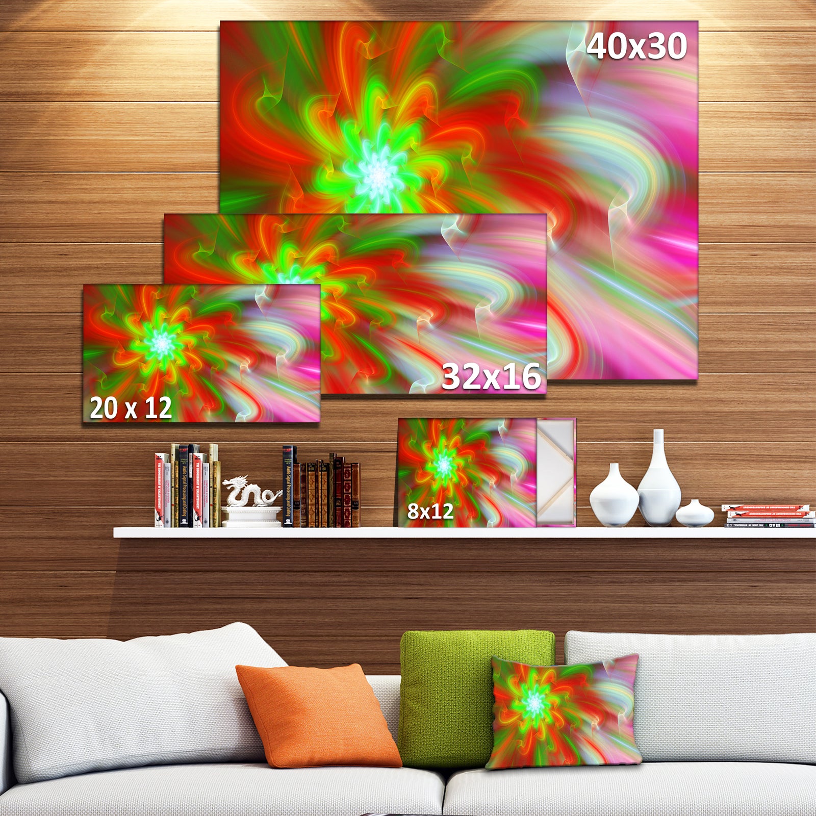 Dance of Red Fractal Flower Petals - Extra Large Floral Wall Art on Canvas