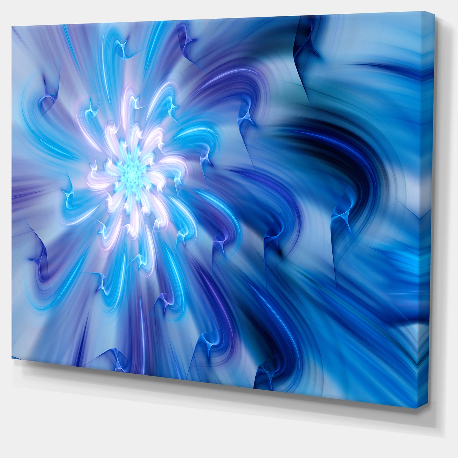 Dance of Blue Fractal Flower Petals - Extra Large Floral Wall Art on Canvas