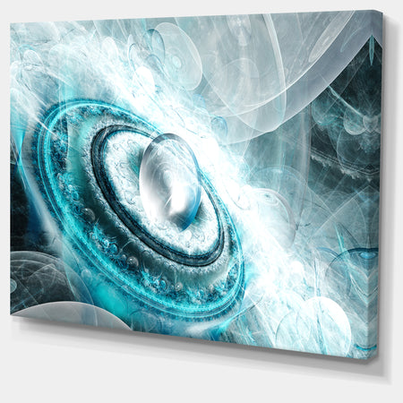 Blue Fractal Flying Saucer - Extra Large Floral Wall Art on Canvas
