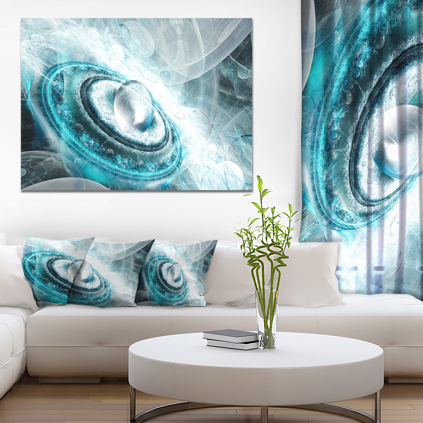 Blue Fractal Flying Saucer - Extra Large Floral Wall Art on Canvas