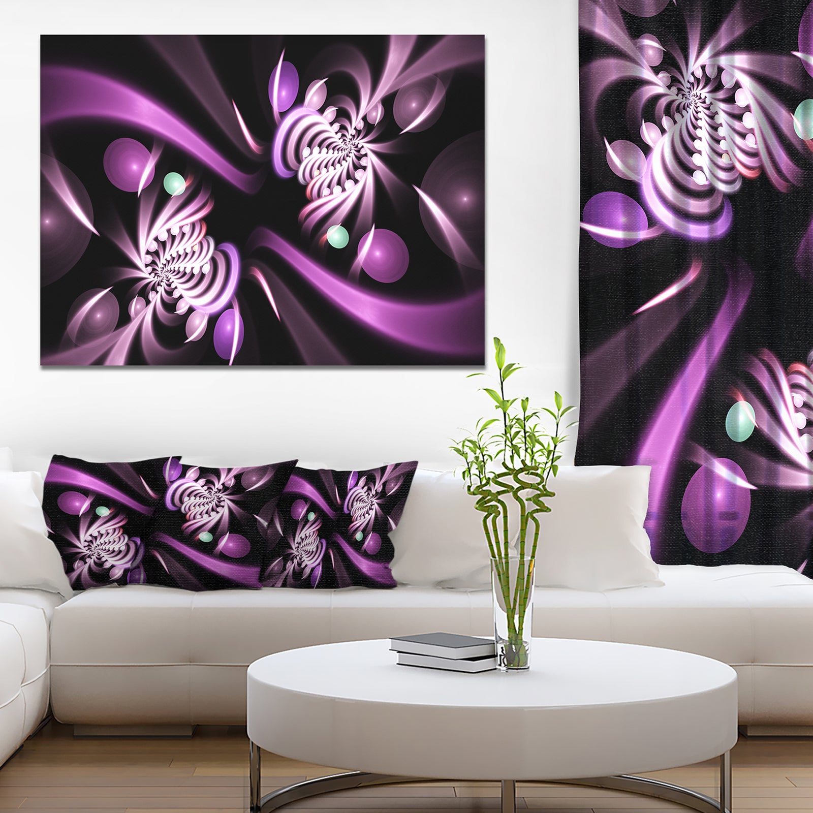 Purple on Black 3D Surreal Art - Extra Large Floral Wall Art on Canvas