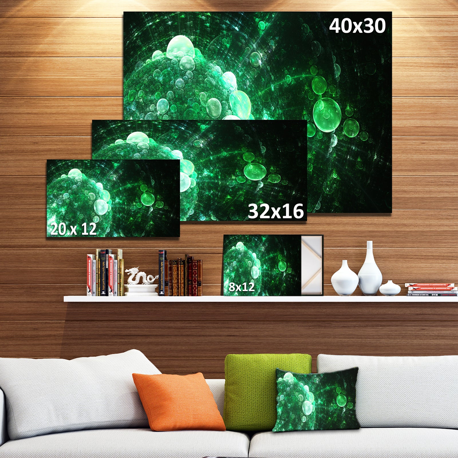 Green Spherical Water Droplets - Modern Floral Art