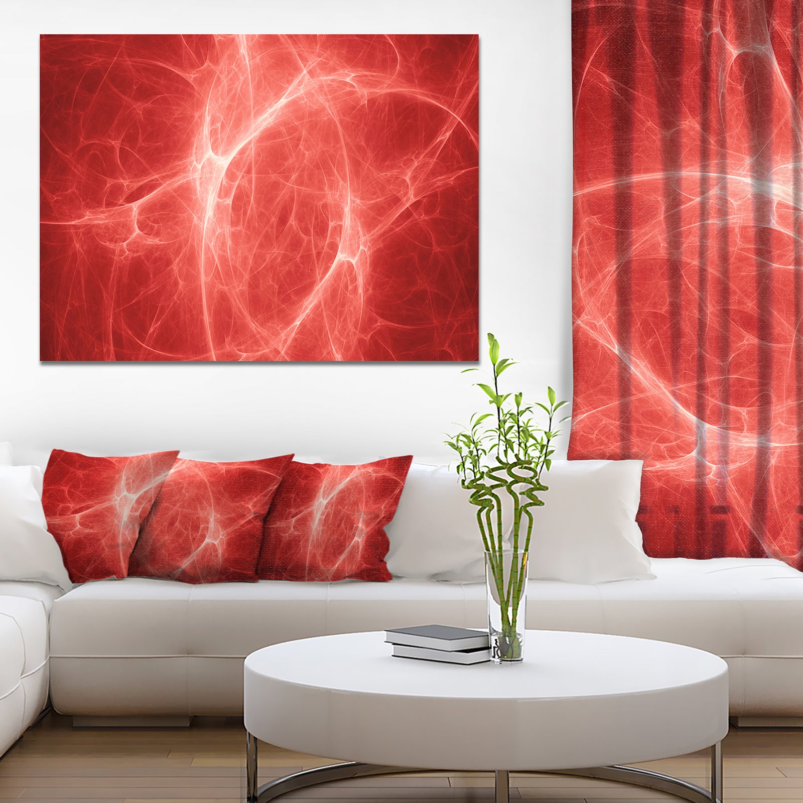 Bright Lightning on Red Sky - Modern Floral Art