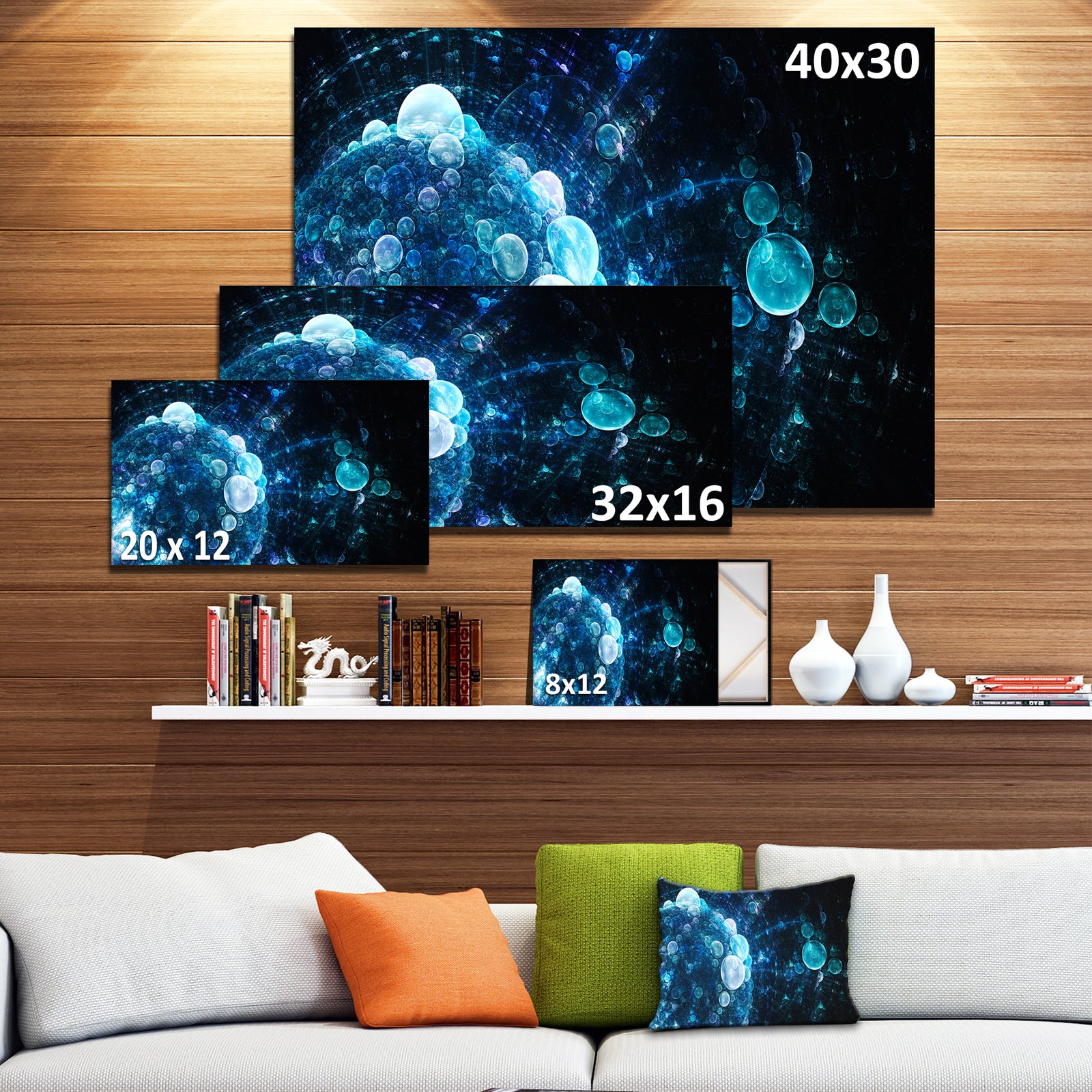 Blue Spherical Water Drops - Modern Floral Art