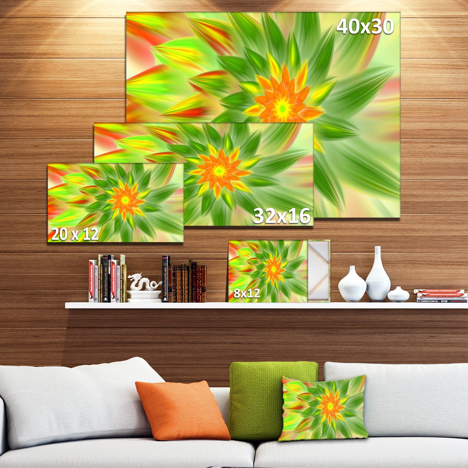 Dancing Green Fractal Flower - Extra Large Floral Canvas Art Print