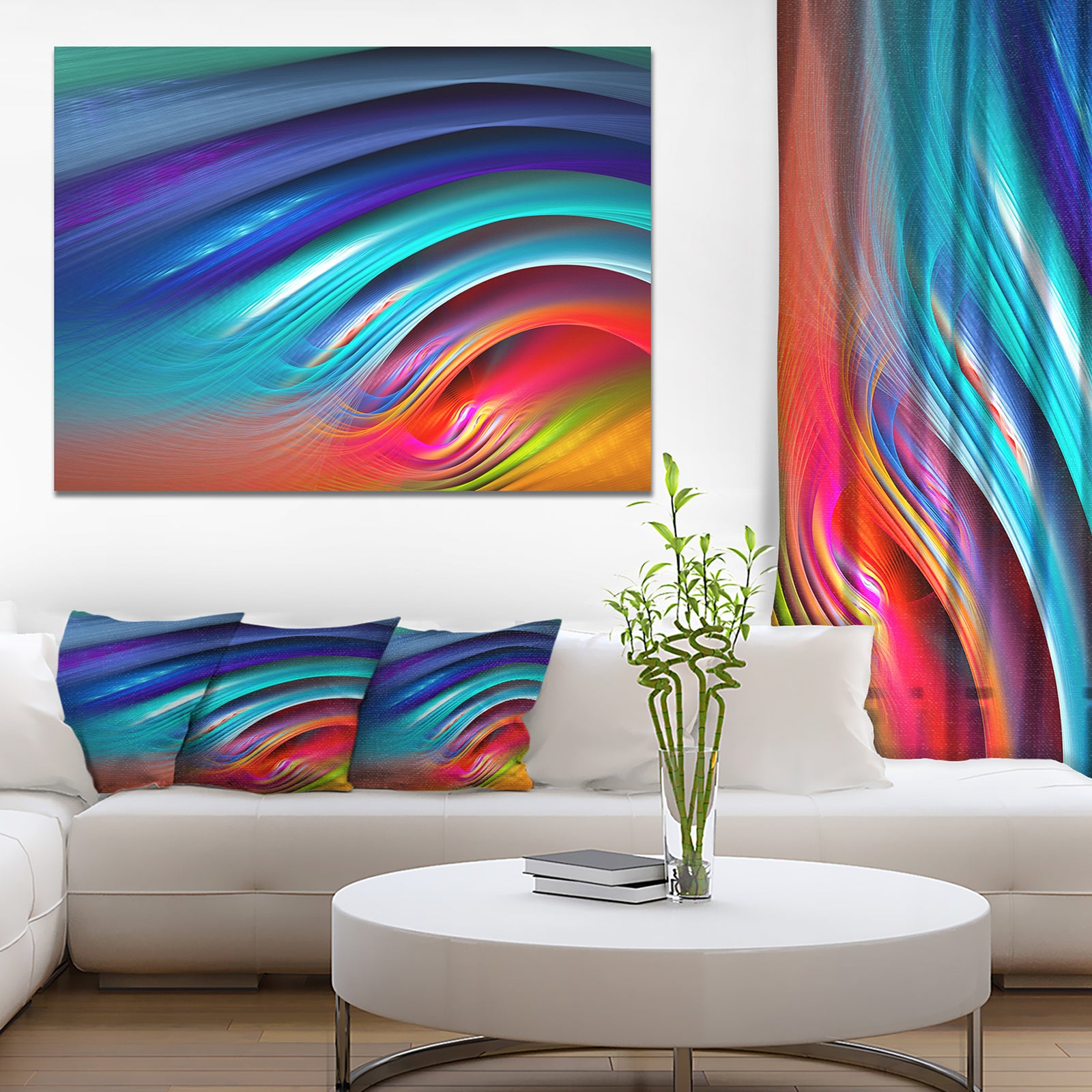 Beautiful Fractal Rainbow Waves - Extra Large Floral Canvas Art Print