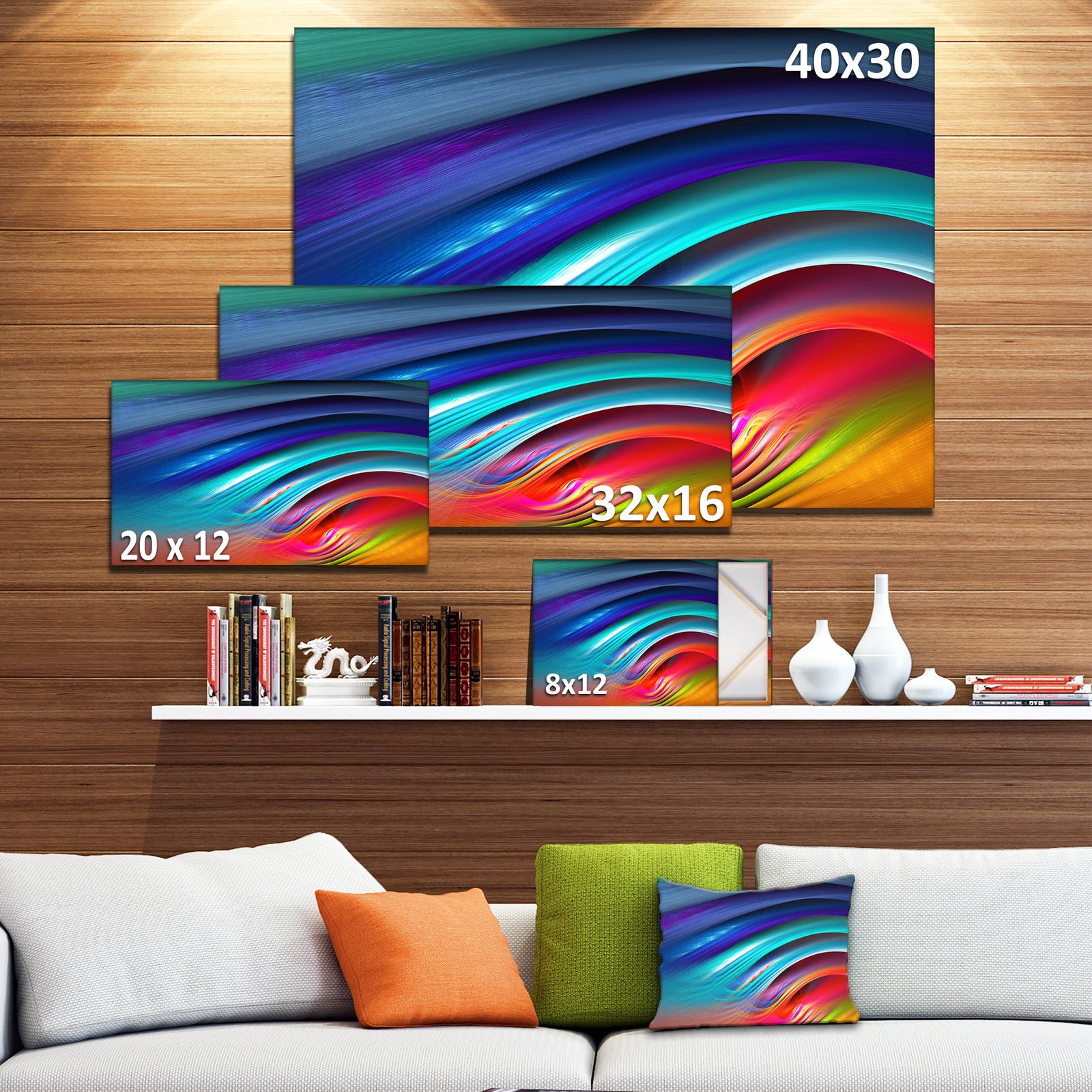 Beautiful Fractal Rainbow Waves - Extra Large Floral Canvas Art Print