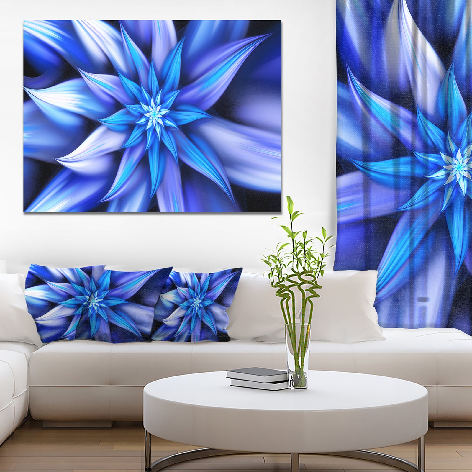 Dancing Blue Flower Petals - Extra Large Floral Canvas Art Print
