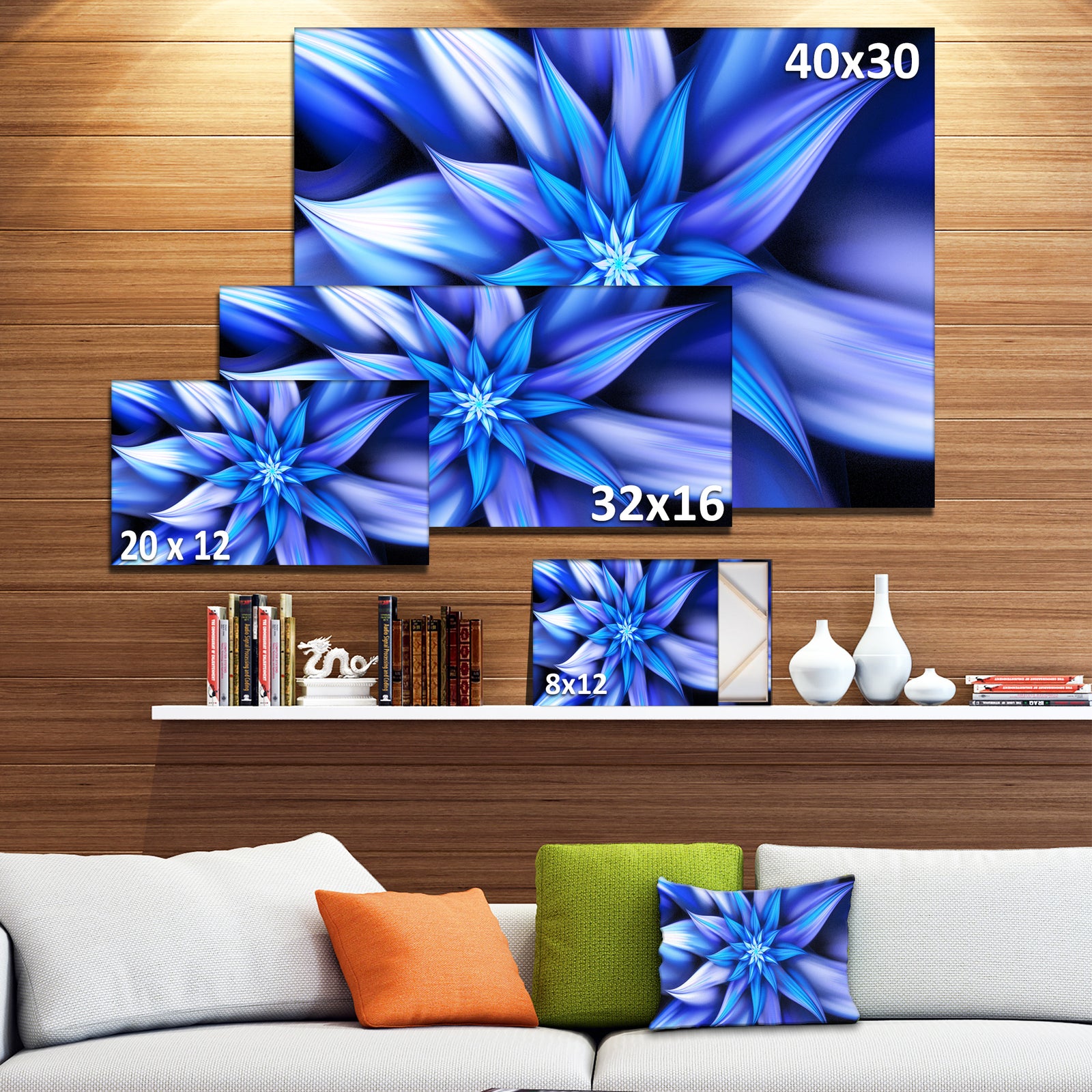Dancing Blue Flower Petals - Extra Large Floral Canvas Art Print