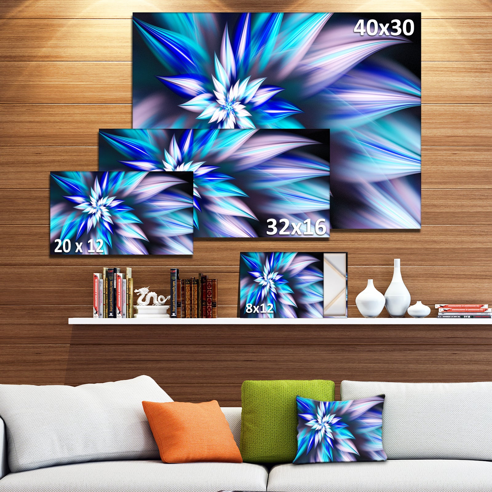 Dancing Light Blue Flower Petals - Extra Large Floral Canvas Art Print