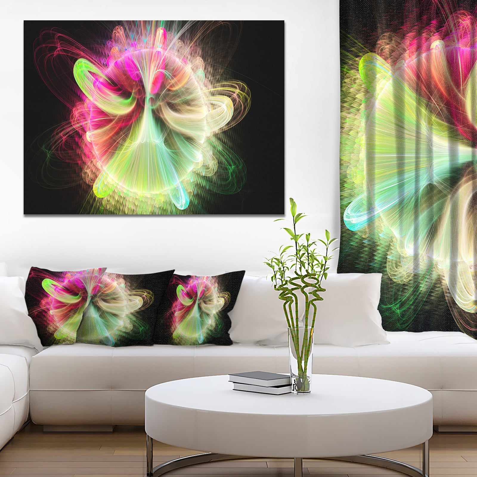 Large Circle with Yellow Curves - Extra Large Floral Canvas Art Print