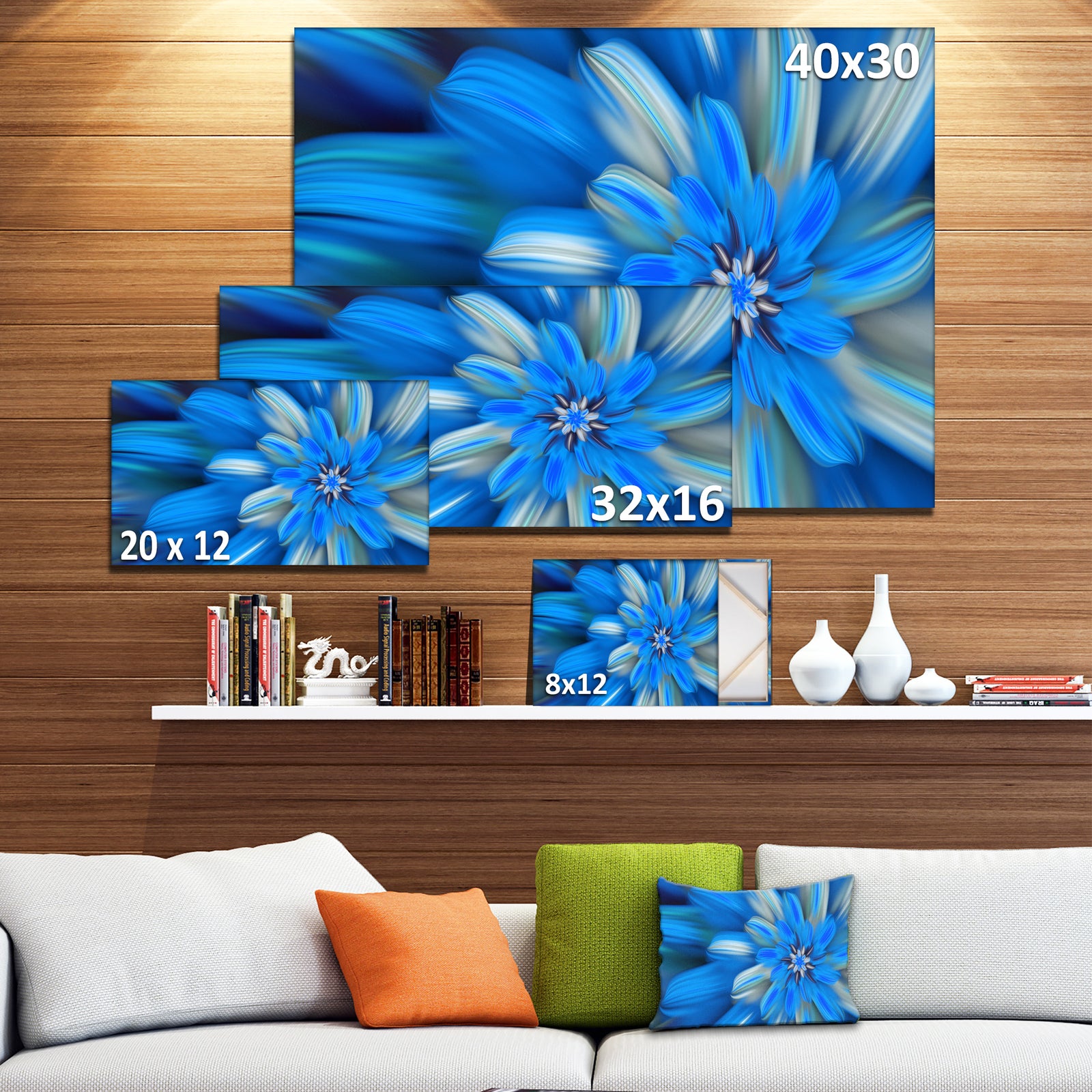 Exotic Dance of Blue Flower Petals - Extra Large Floral Canvas Art Print