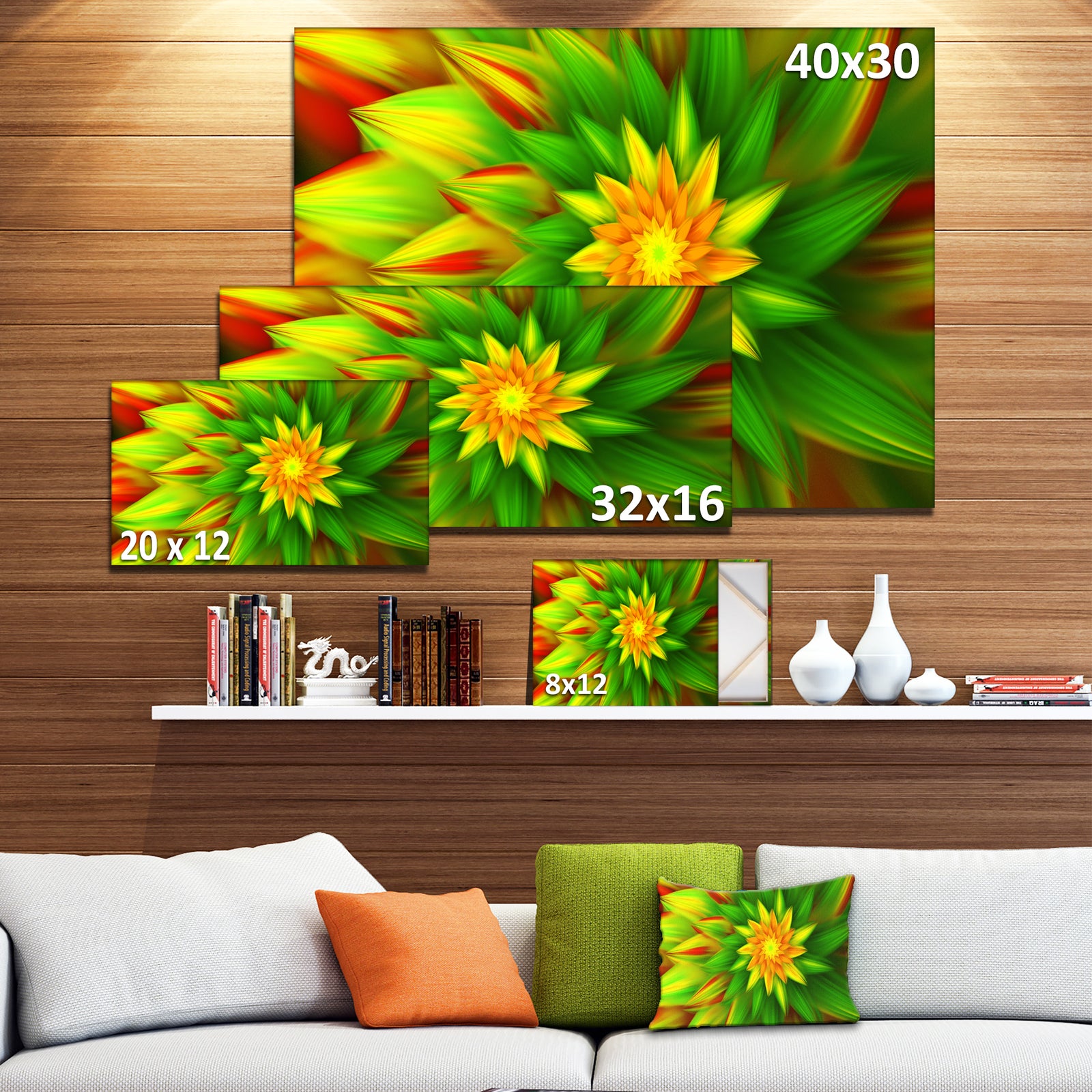 Amazing Dance of Green Petals - Extra Large Floral Canvas Art Print