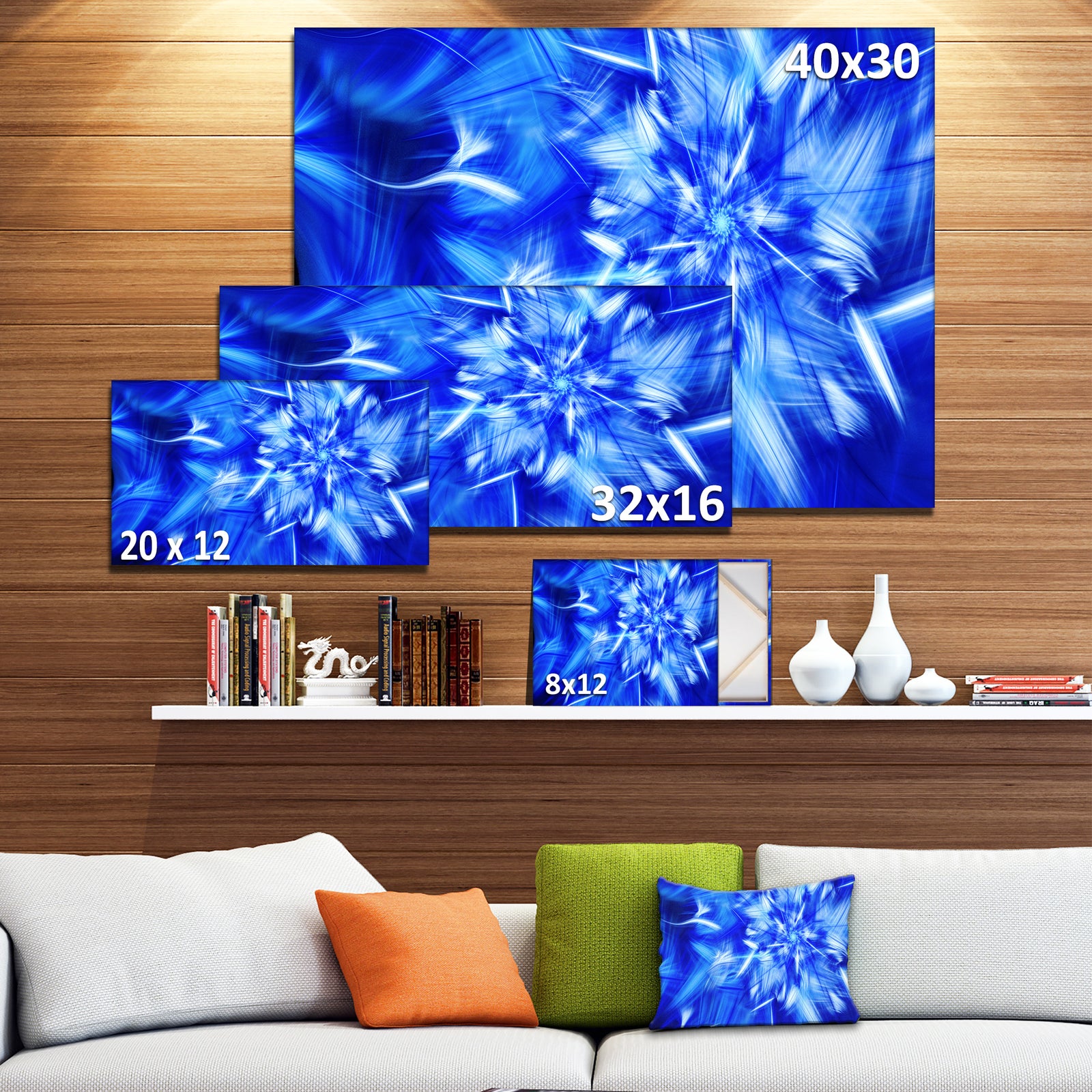 Rotating Bright Blue Fireworks - Extra Large Floral Canvas Art Print