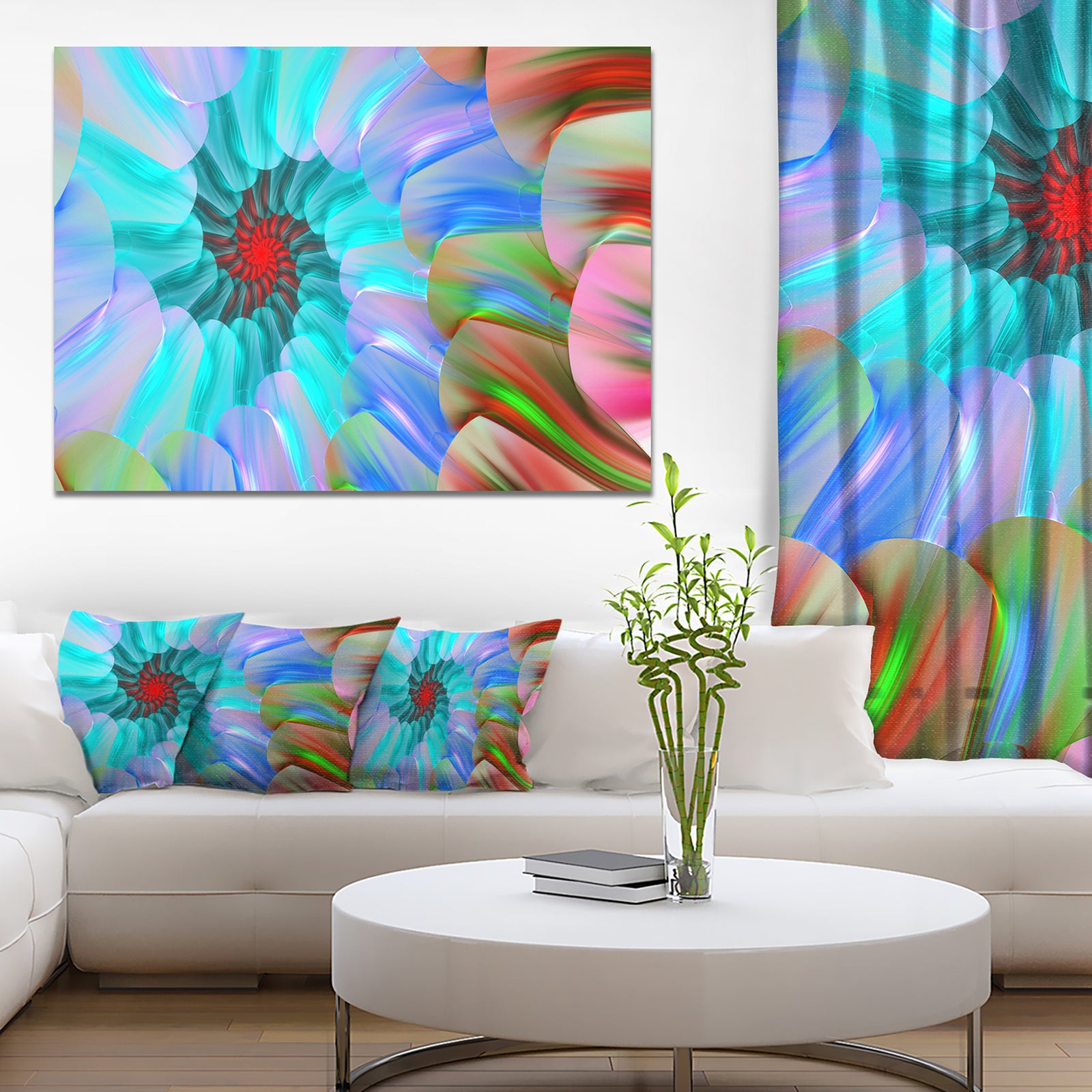Blue Colored Stain Glass with Spirals - Extra Large Floral Canvas Art Print