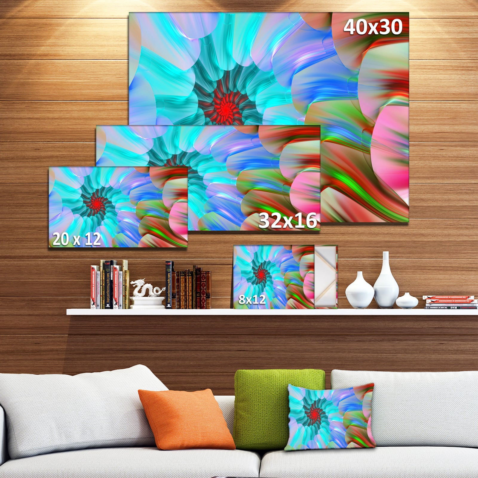 Blue Colored Stain Glass with Spirals - Extra Large Floral Canvas Art Print