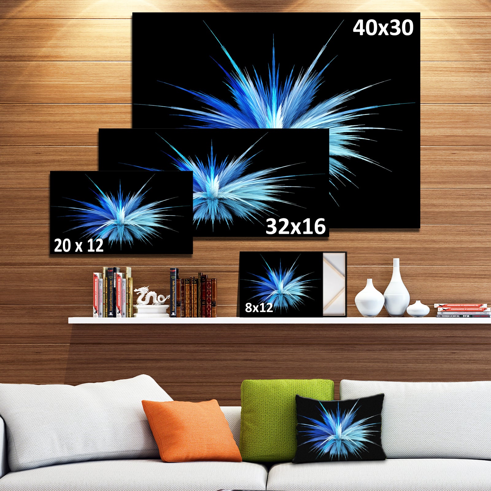 Colorful Blue Fountain of Crystals - Extra Large Floral Canvas Art Print