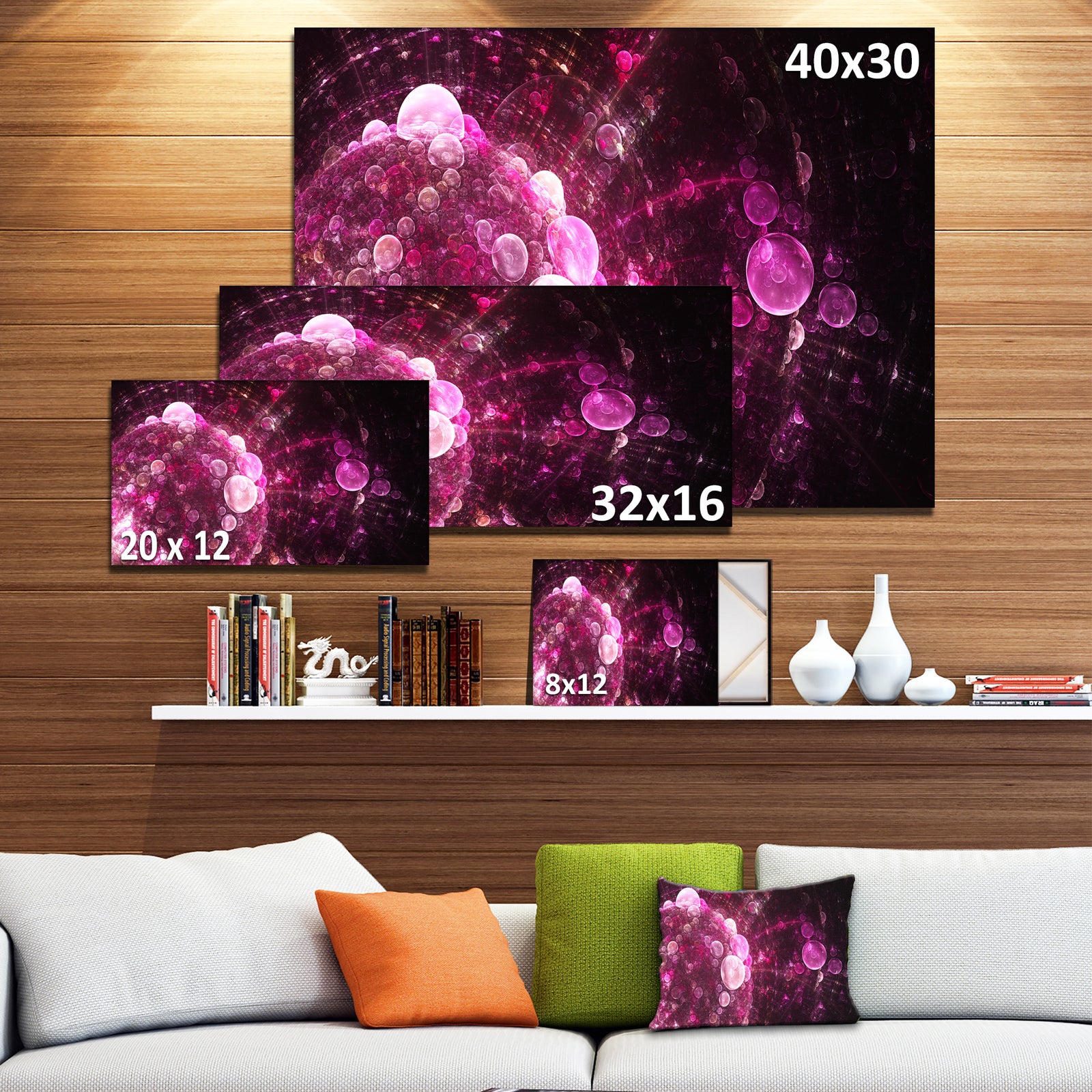 Pink on Black World Bubbles - Extra Large Floral Canvas Art Print