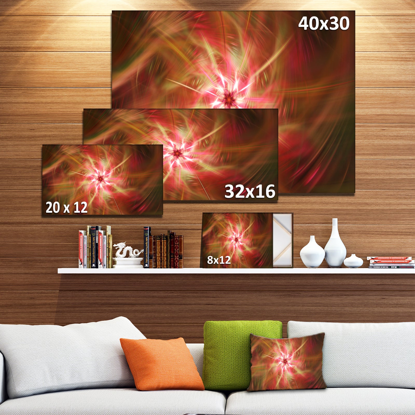 Rotating Brown Bright Fireworks - Extra Large Floral Canvas Art Print