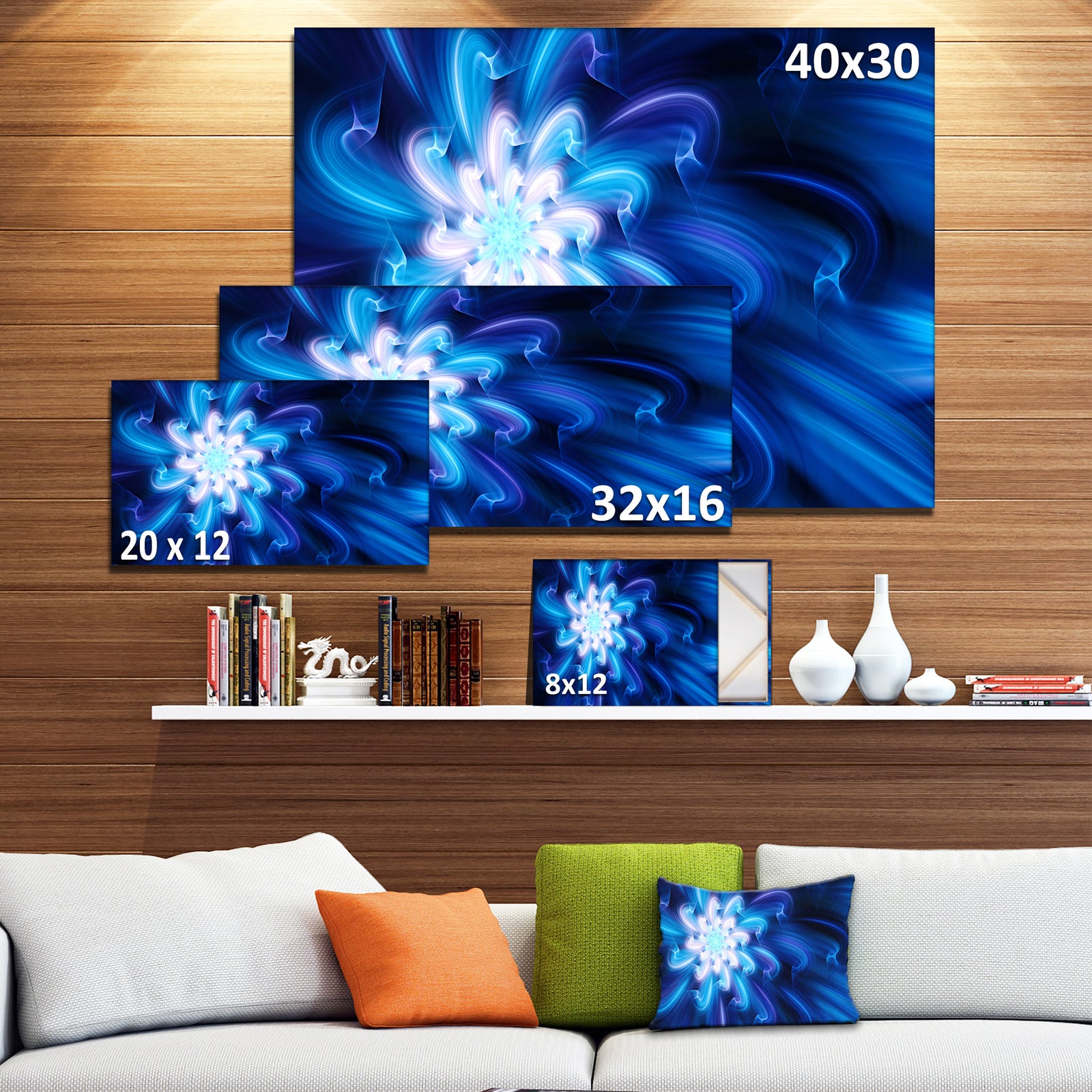Exotic Blue Flower Dance of Petals - Extra Large Floral Canvas Art Print