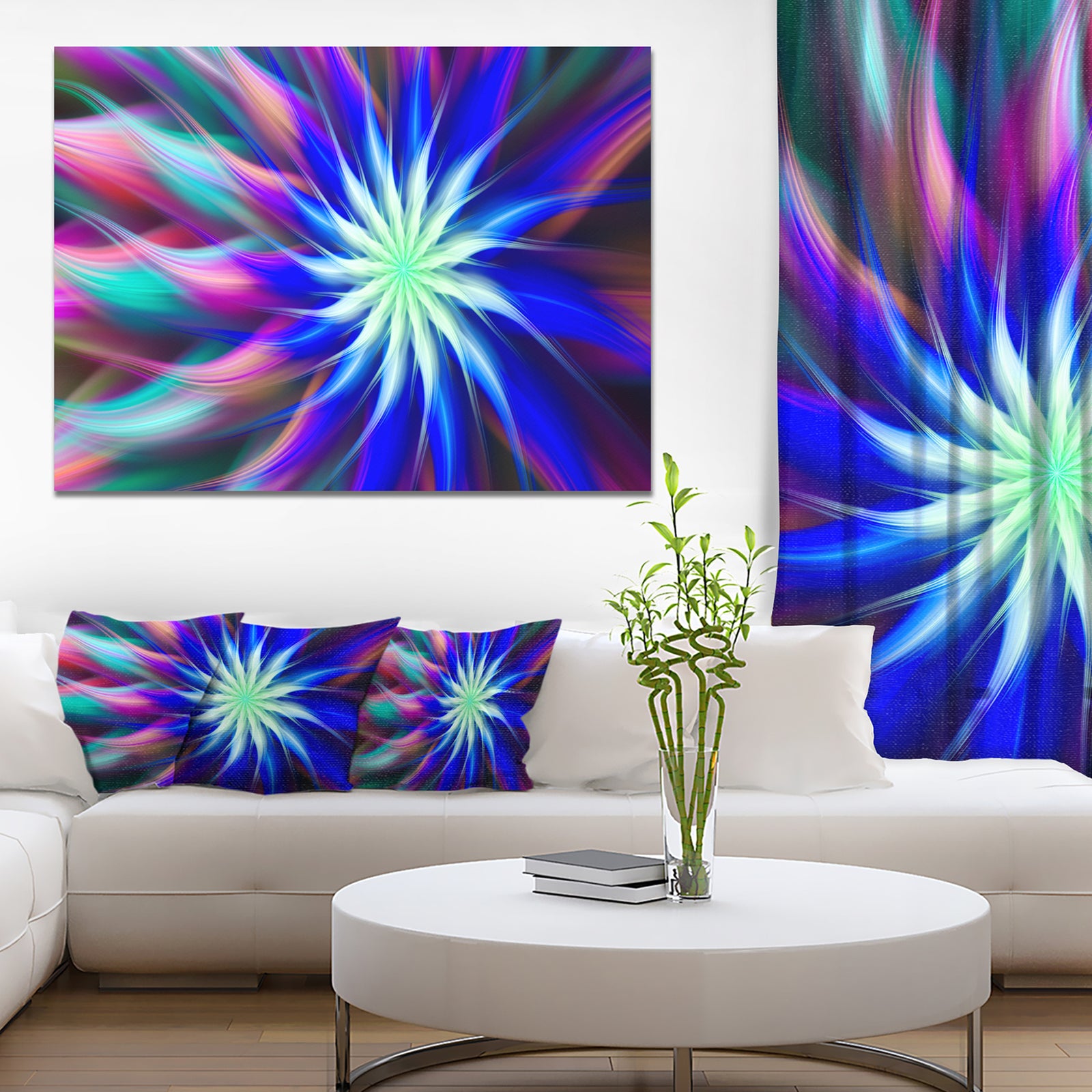 Dance of Bright Spiral Blue Flower - Extra Large Floral Canvas Art Print