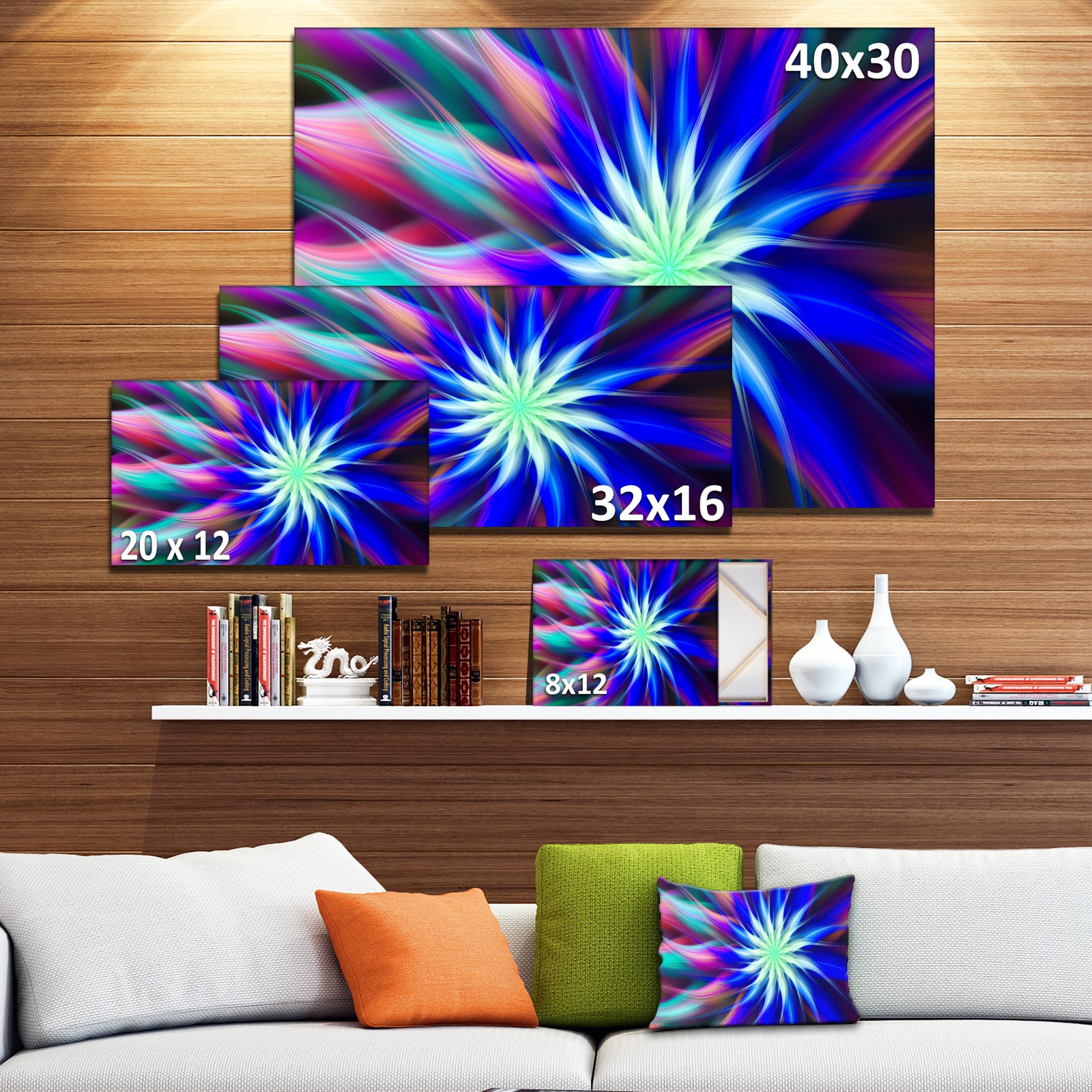 Dance of Bright Spiral Blue Flower - Extra Large Floral Canvas Art Print
