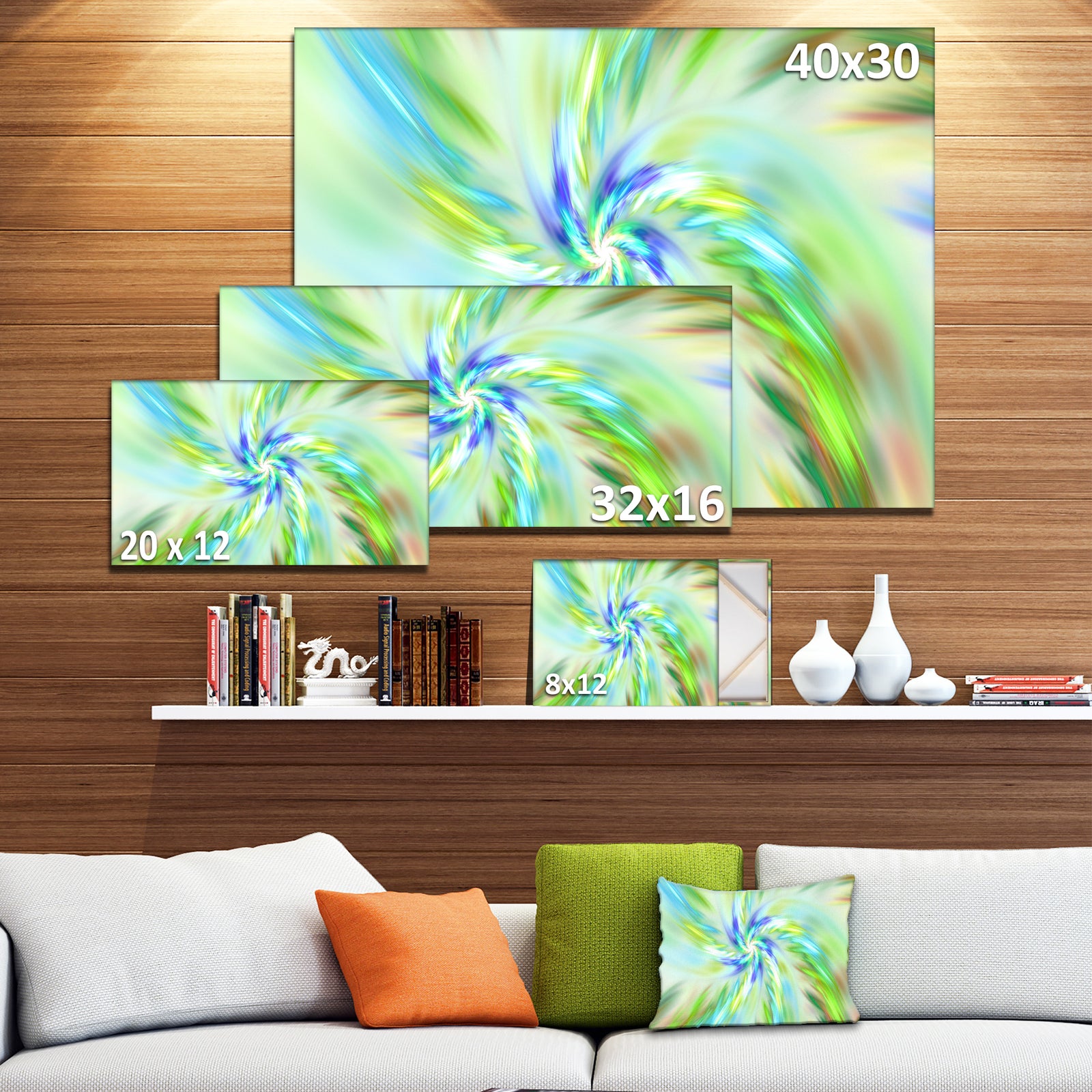 Dance of Bright Spiral Green Flower - Extra Large Floral Canvas Art Print