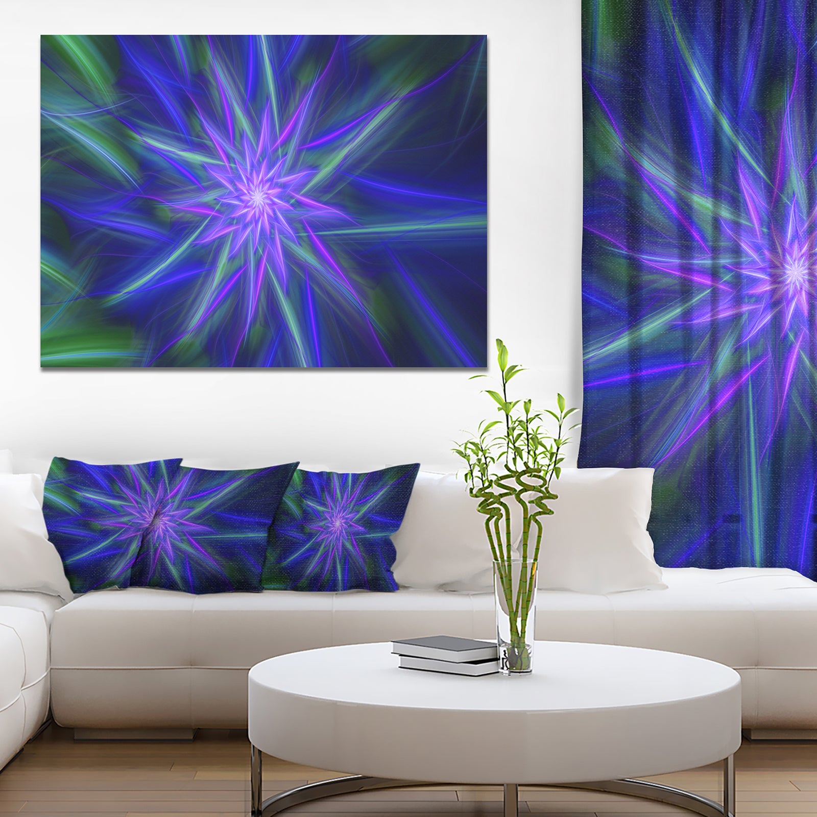 Shining Blue Exotic Fractal Flower - Extra Large Floral Canvas Art Print
