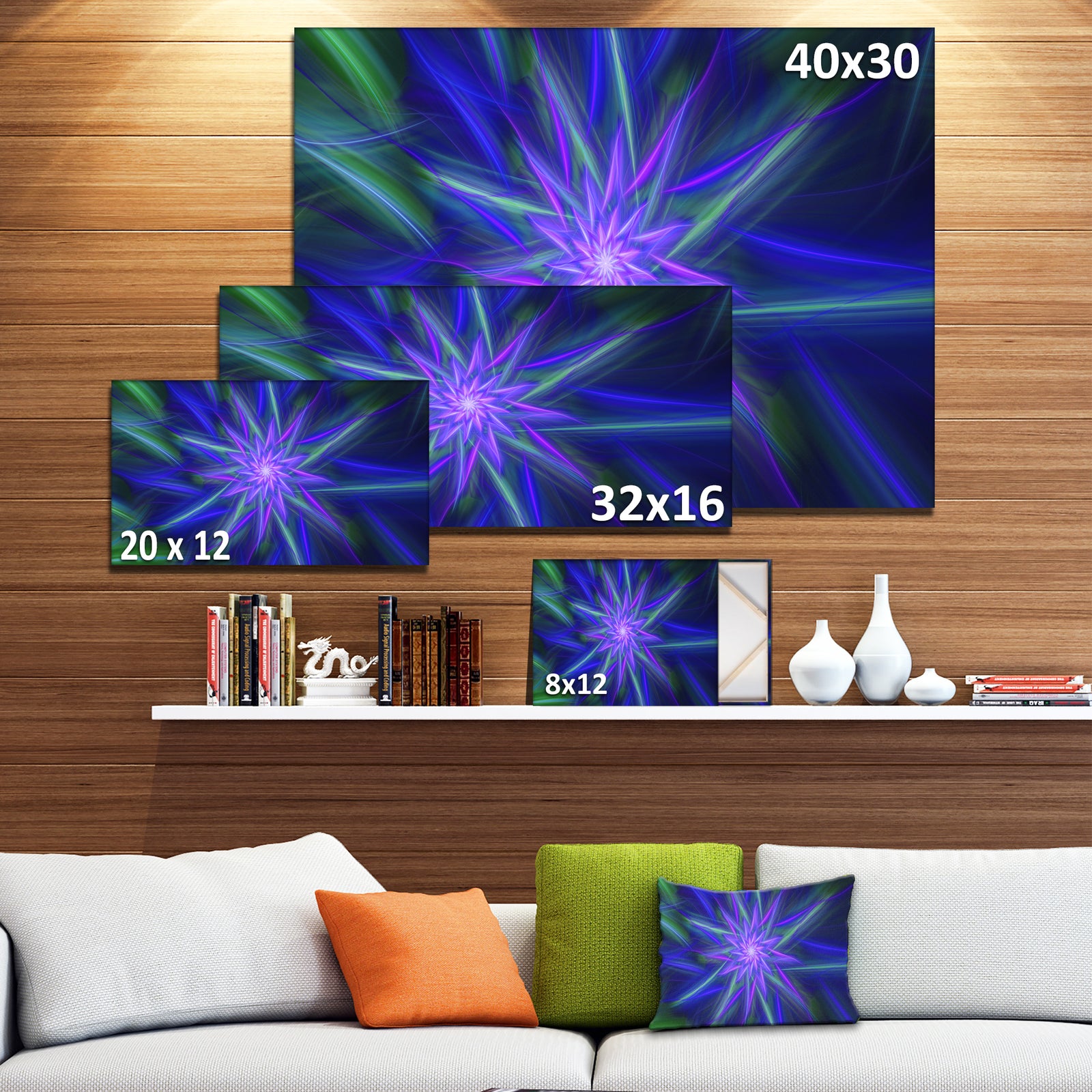 Shining Blue Exotic Fractal Flower - Extra Large Floral Canvas Art Print