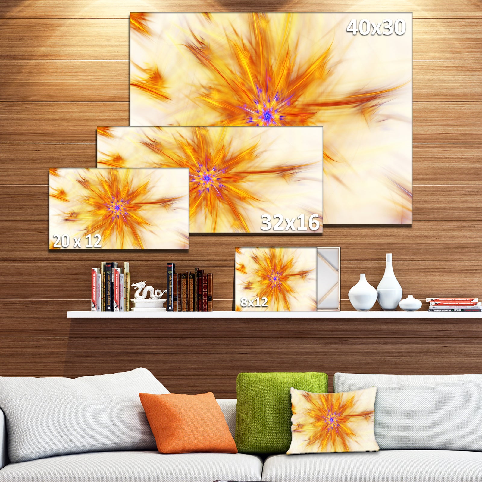 Shining Yellow Exotic Fractal Flower - Extra Large Floral Canvas Art Print