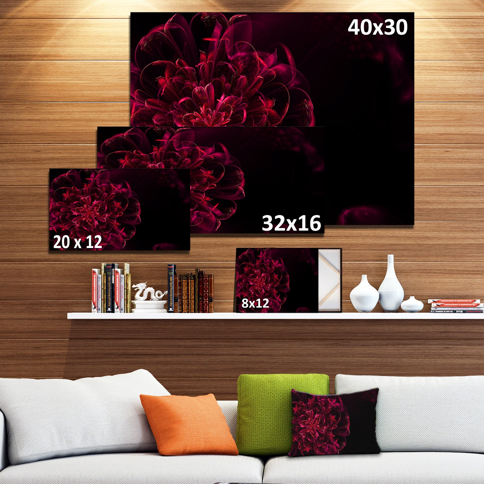 Large Red Alien Fractal Flower - Extra Large Floral Canvas Art Print