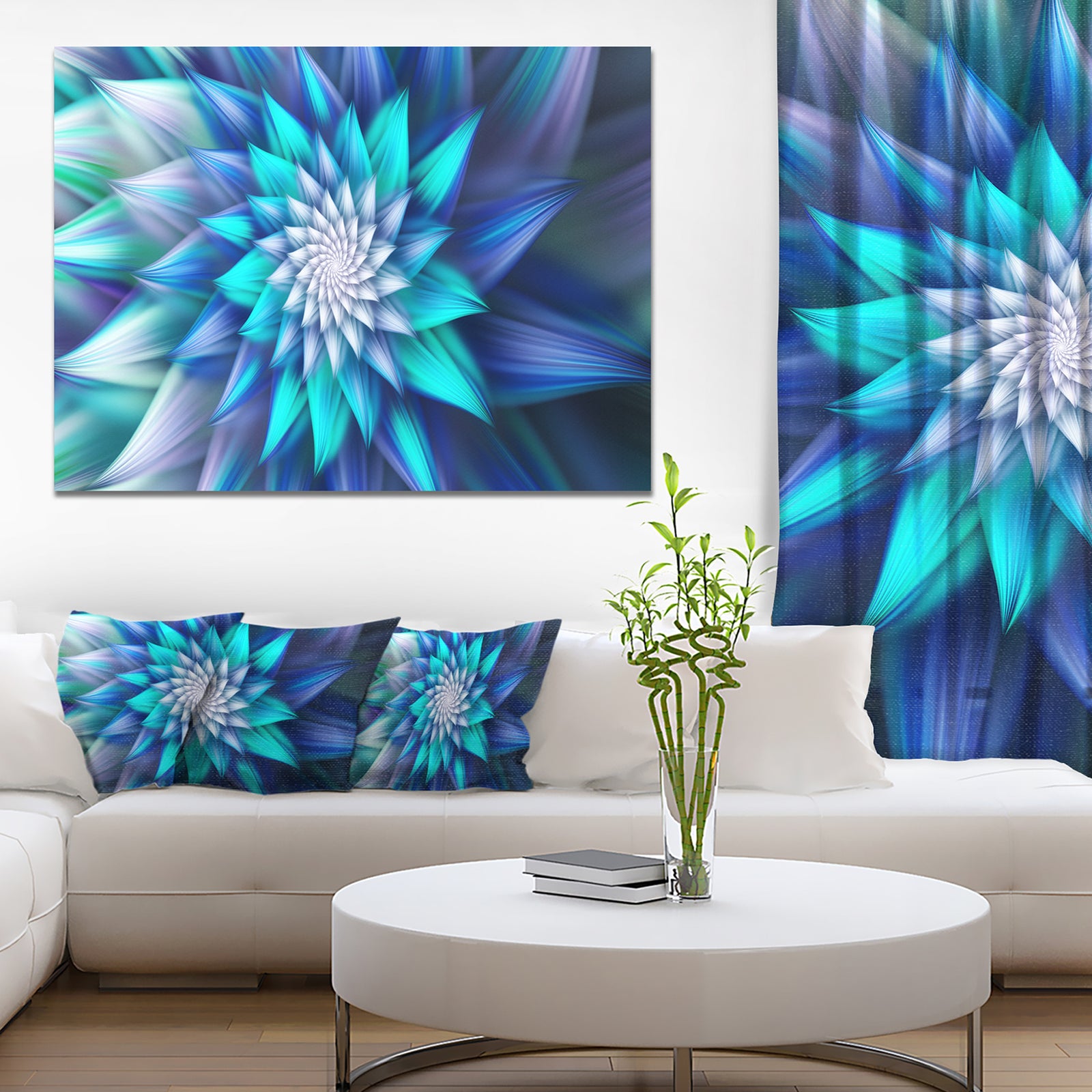 Large Blue Alien Fractal Flower - Extra Large Floral Canvas Art Print