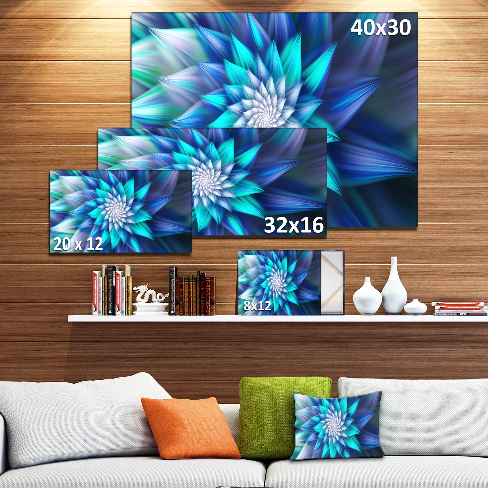 Large Blue Alien Fractal Flower - Extra Large Floral Canvas Art Print