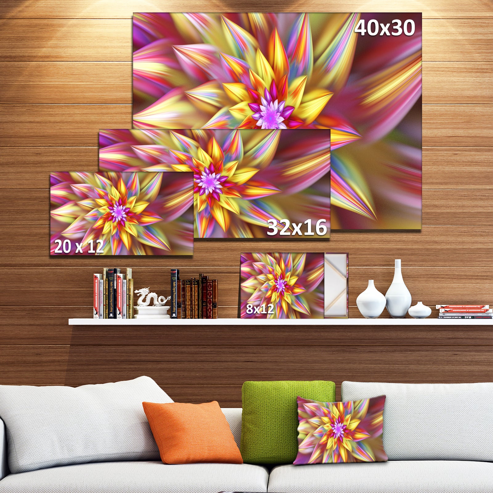 Large Multi-Color Alien Fractal Flower - Extra Large Floral Canvas Art Print