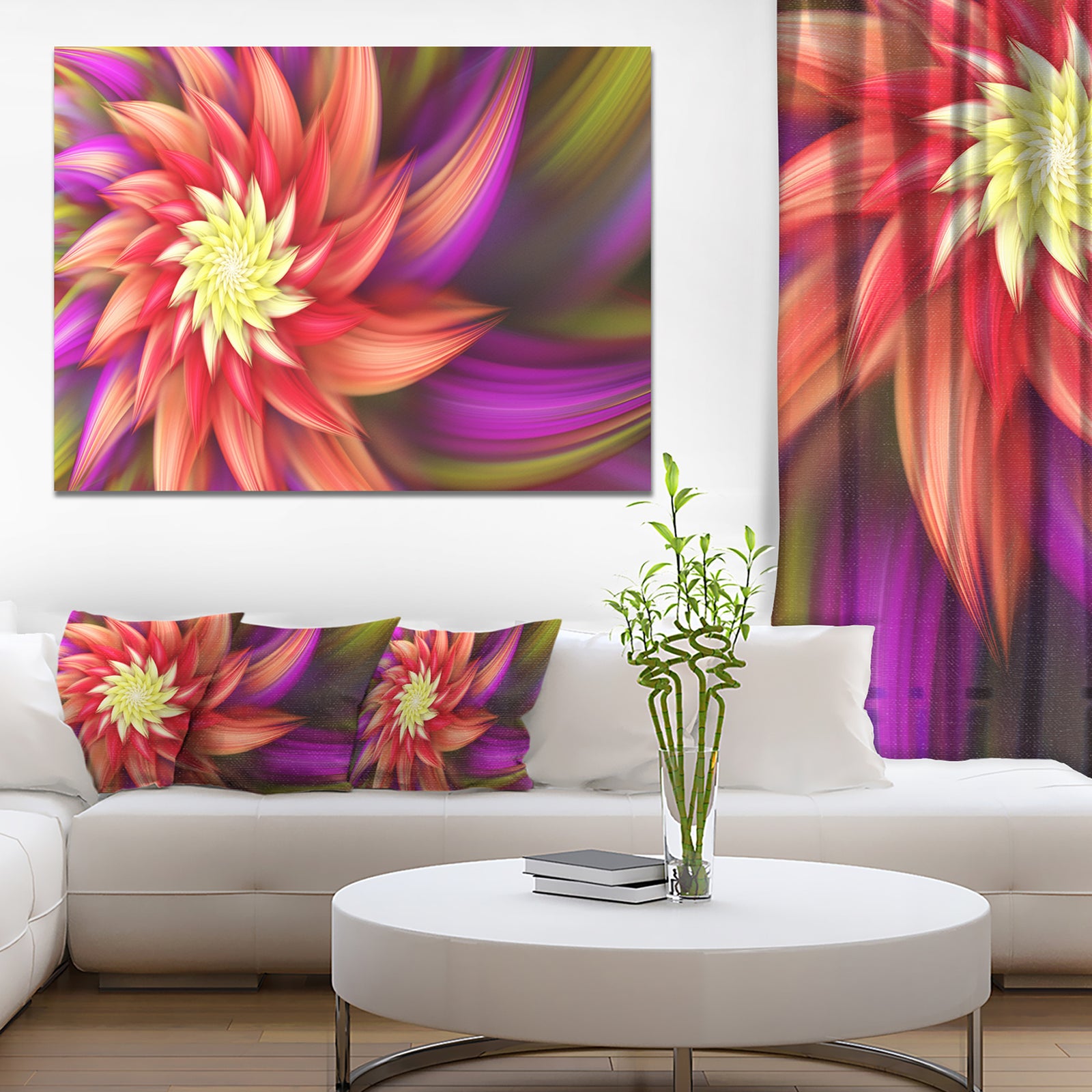 Large Red Purple Alien Flower - Extra Large Floral Canvas Art Print