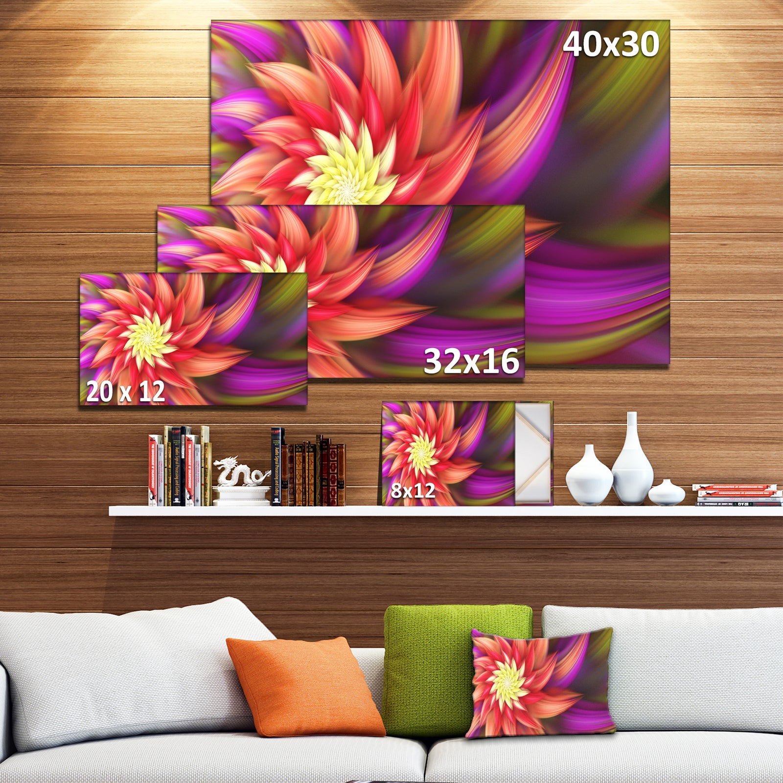 Large Red Purple Alien Flower - Extra Large Floral Canvas Art Print