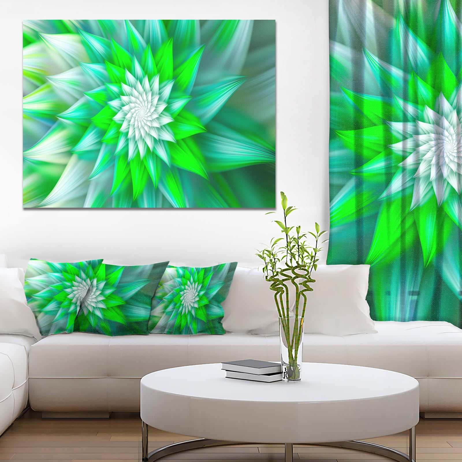 Large Green Alien Fractal Flower - Extra Large Floral Canvas Art Print