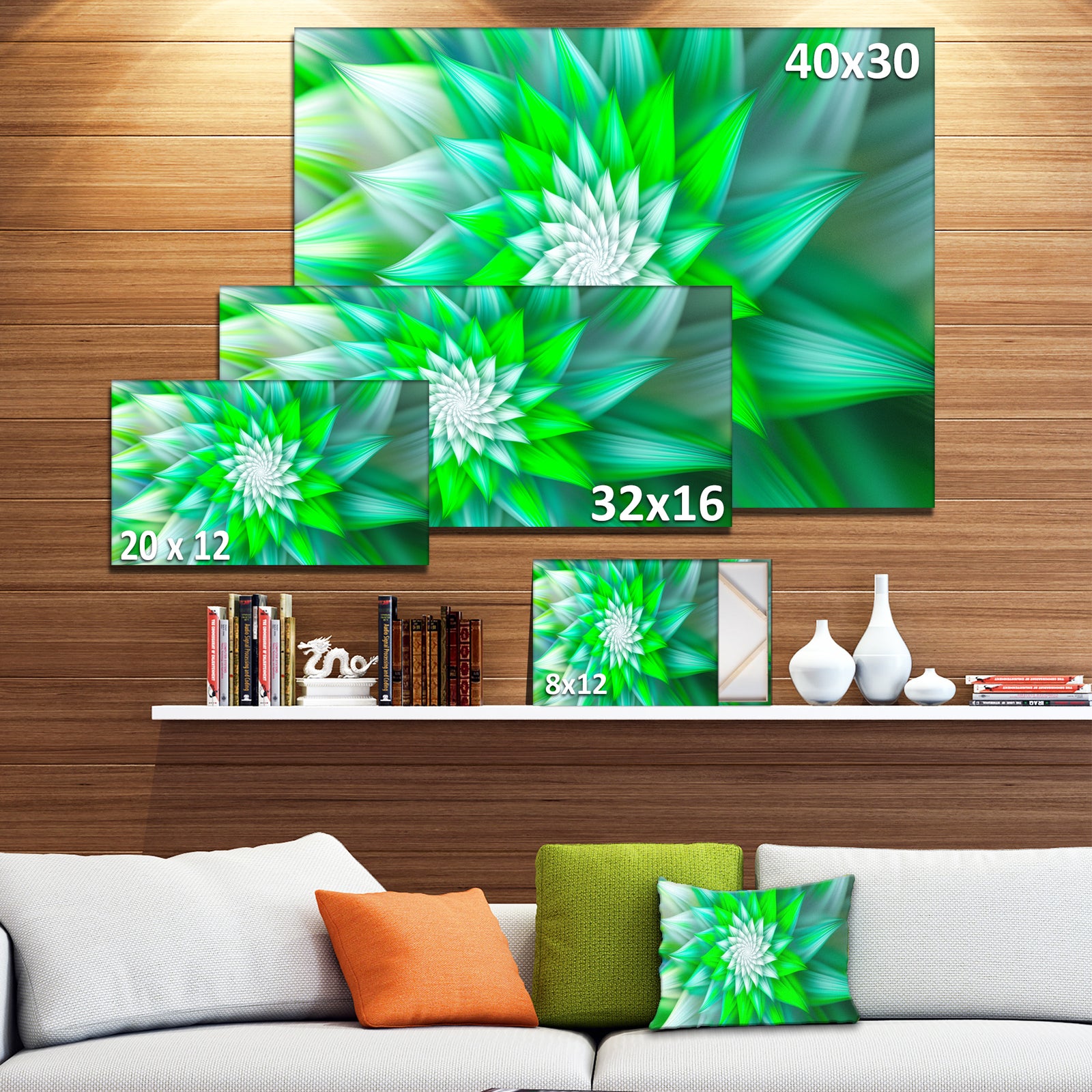 Large Green Alien Fractal Flower - Extra Large Floral Canvas Art Print