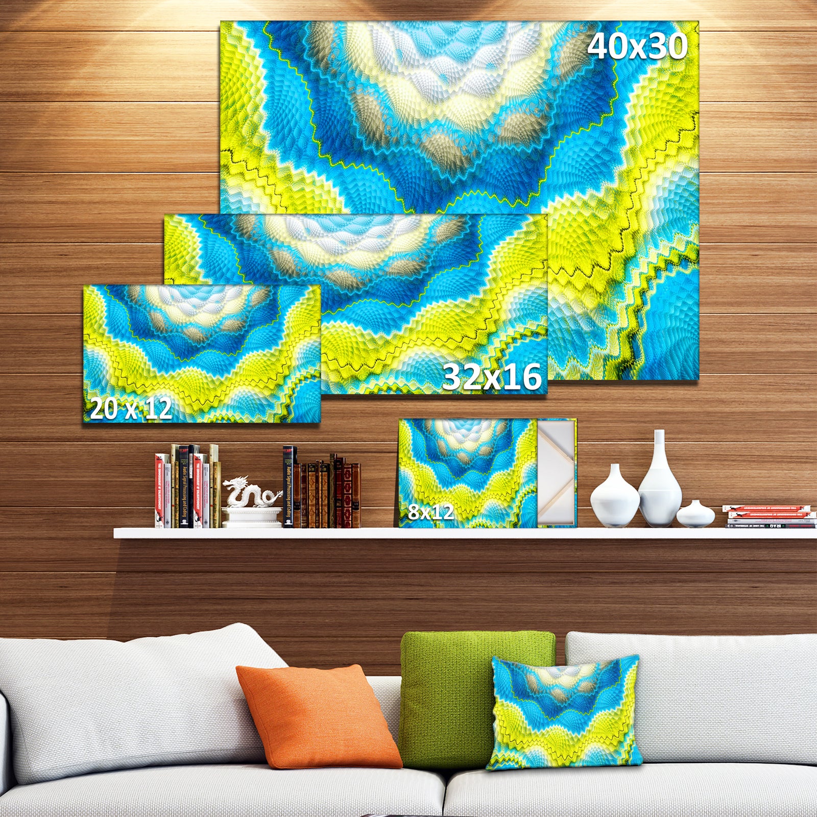 Blue Yellow Spiral Snake Skin - Extra Large Floral Canvas Art Print
